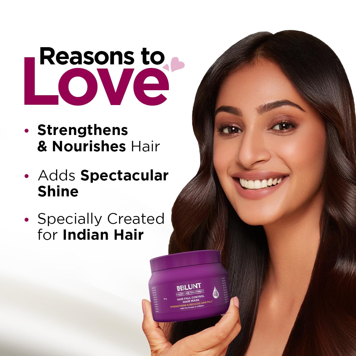 BBLUNT Hair Fall Control Hair Mask with Pea Protein & Caffeine - 250g | Reduces Hair Loss, Strengthens & Repairs Damaged Hair | Shine Enhancing Formula | For Daily Use at Home or Salon