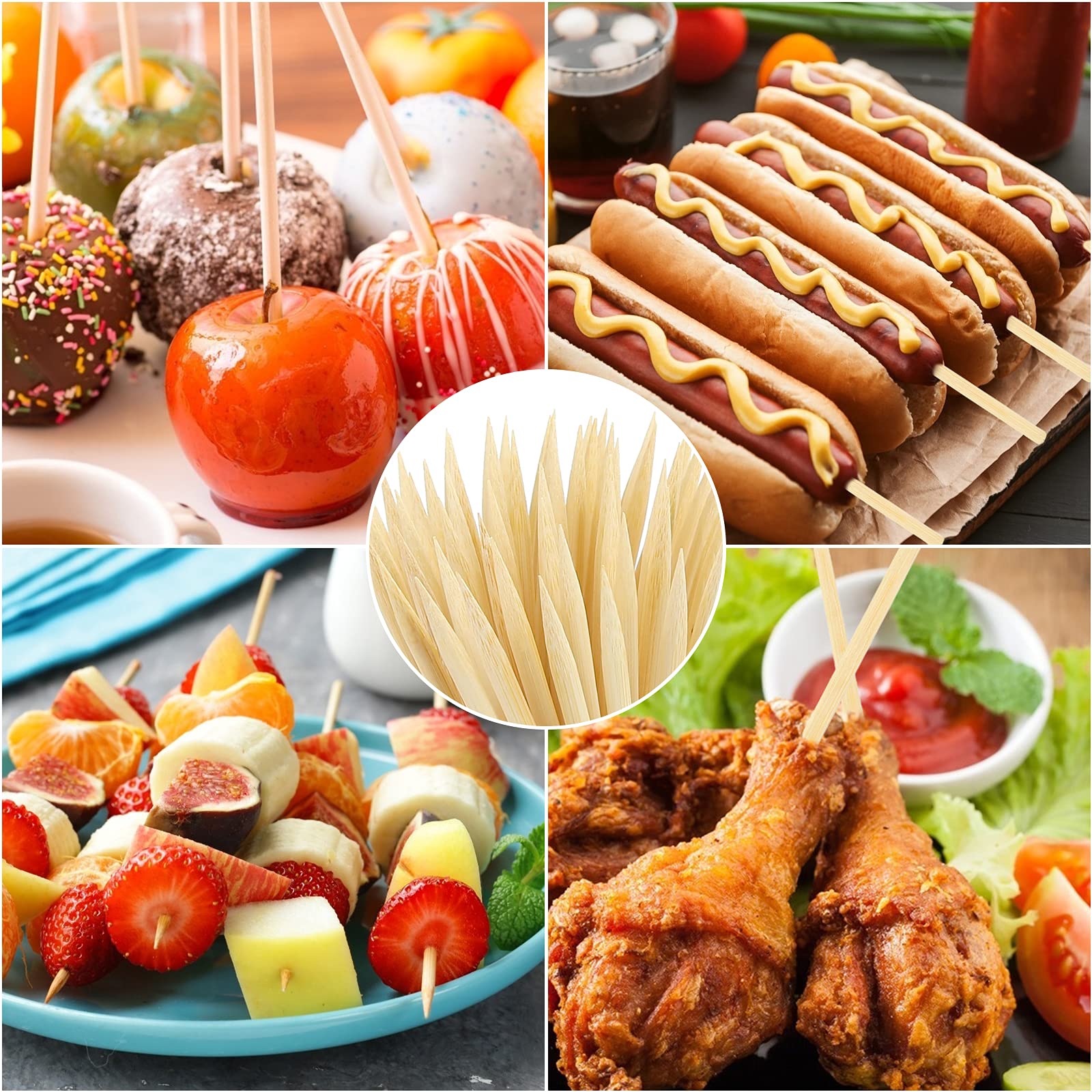Premium 5mm x 6.25 Inch Birch Bamboo Skewer Sticks for Candy Apples, Cotton Candy, Rock Candy & BBQ - Food Safe Wooden Sticks for Caramel Apples, Lollipops, Corn Dogs & Party Treats