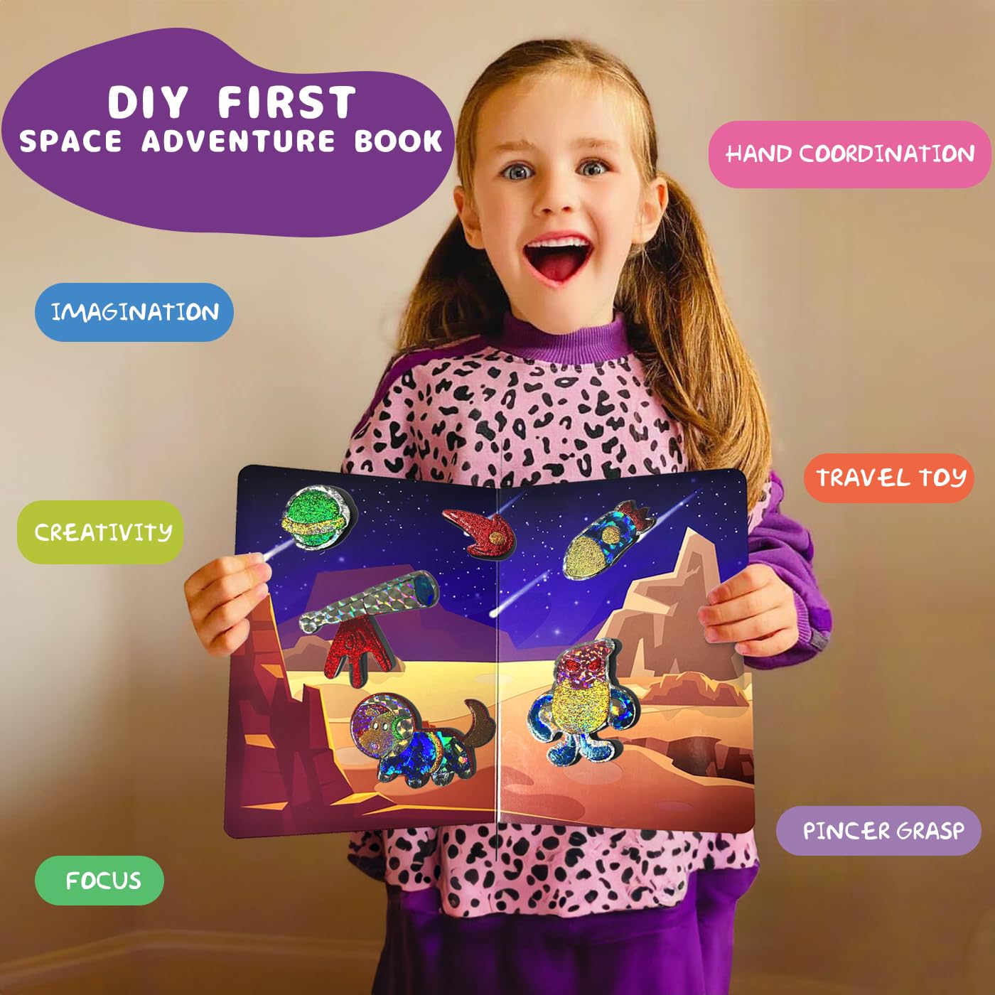 FIDRTH Space Themed Foil Art Kit for Kids - No Mess DIY Sticker Craft Activity, Creative Paper Art Supplies for Ages 4-9, Perfect Travel Toy & Birthday Gift for Boys and Girls - Fun for Home, Classroom & Road Trips