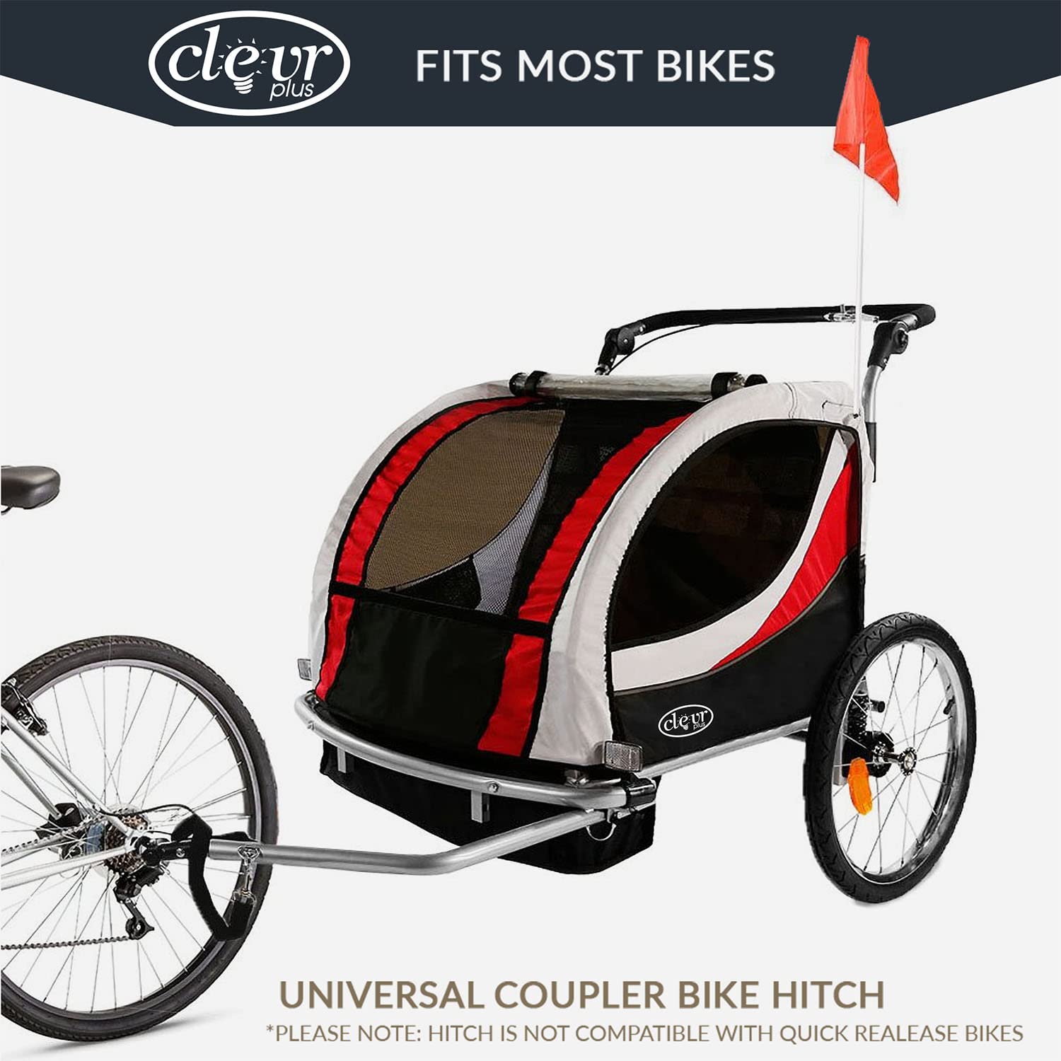ClevrPlus Deluxe 3-in-1 Double Seat Bike Trailer & Jogging Stroller for Kids - Foldable & Collapsible with Pivot Front Wheel | Perfect for Cycling, Running & Outdoor Family Adventures