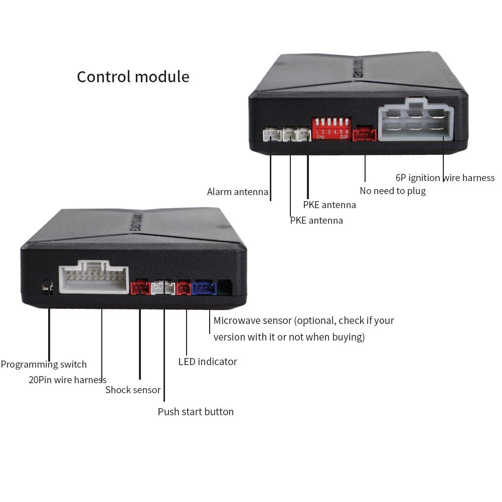 EASYGUARD EC010-MS PKE Car Security System - 12V Passive Keyless Entry, Push Button Start, Remote Starter with Microwave Sensor & Shock Alarm | Anti-Theft Protection for Vehicles, Parking Safety