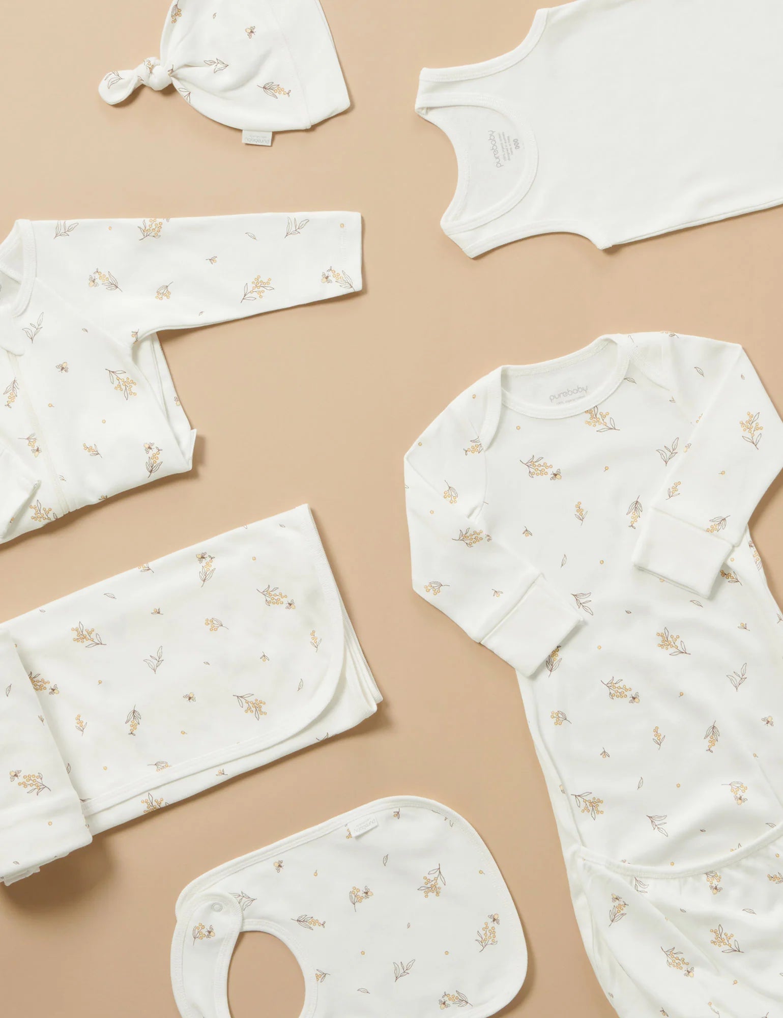 Purebaby Organic Essentials Hospital Bag - Vanilla Wattle Bee Newborn Gift Set (Value $120+) | Perfect Baby Shower Gift & Hospital Must-Have for Expecting Moms