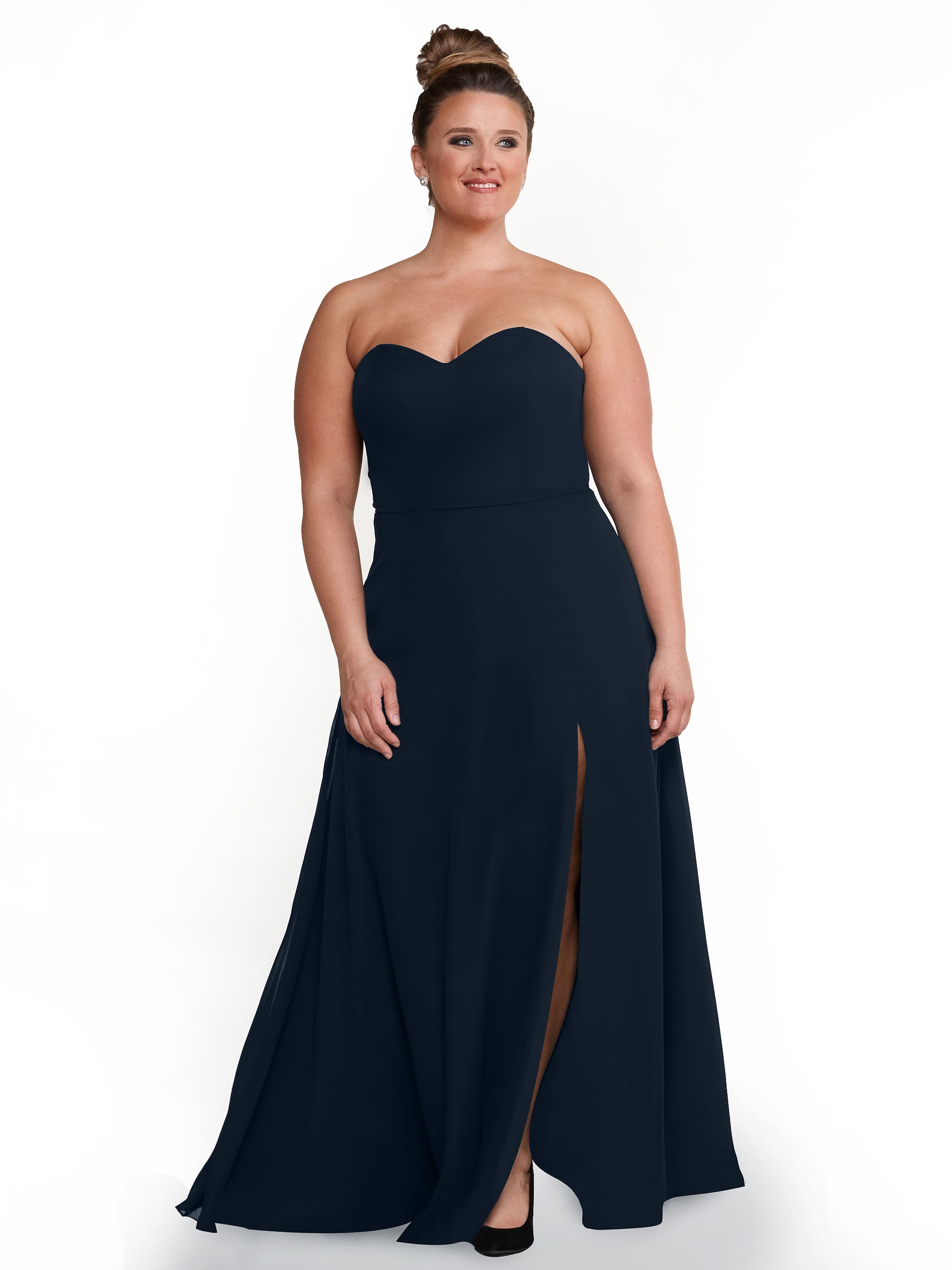 Elegant 80143 Chiffon Strapless Sweetheart Bridesmaid Dress with Lace & High Slit - Perfect for Weddings, Prom & Formal Events