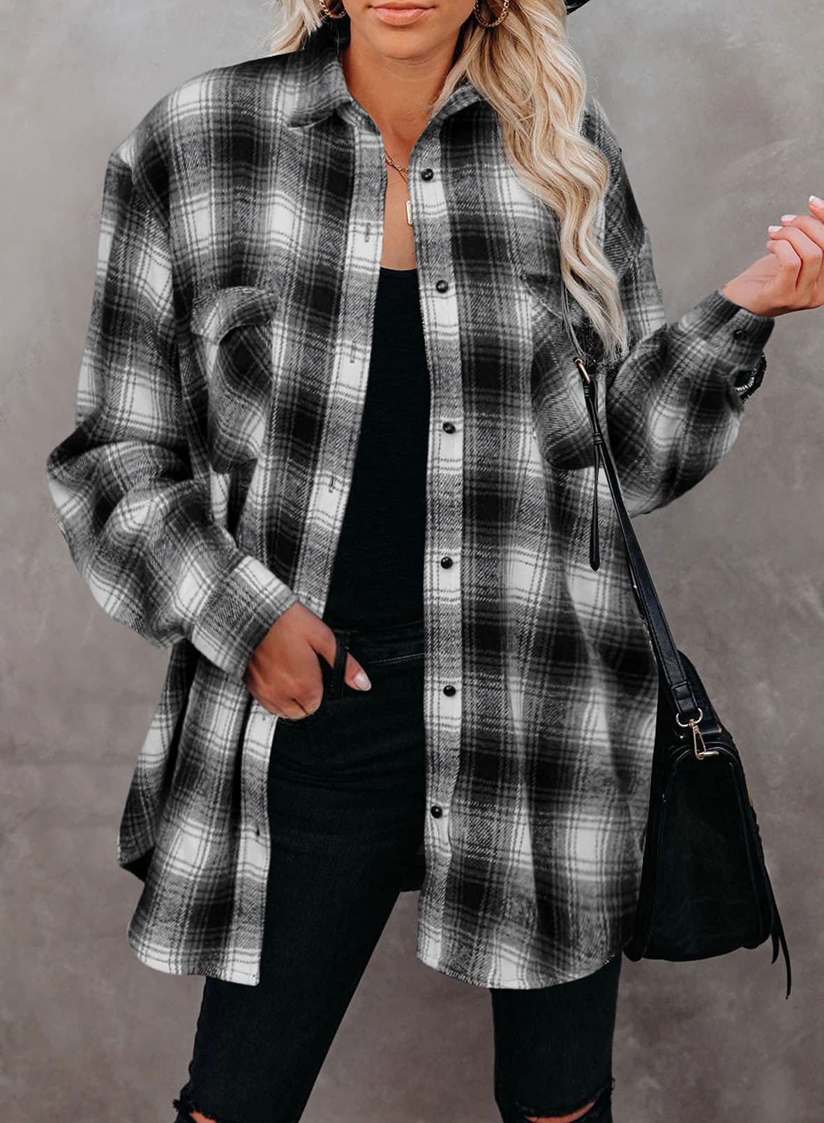 BTFBM Women's Plaid Flannel Shacket - Long Sleeve Button Down Casual Shirt Jacket for Fall & Spring | Loose Fit Blouse Top for Outdoor Activities, Work & Weekend Wear (2025 Fashion)