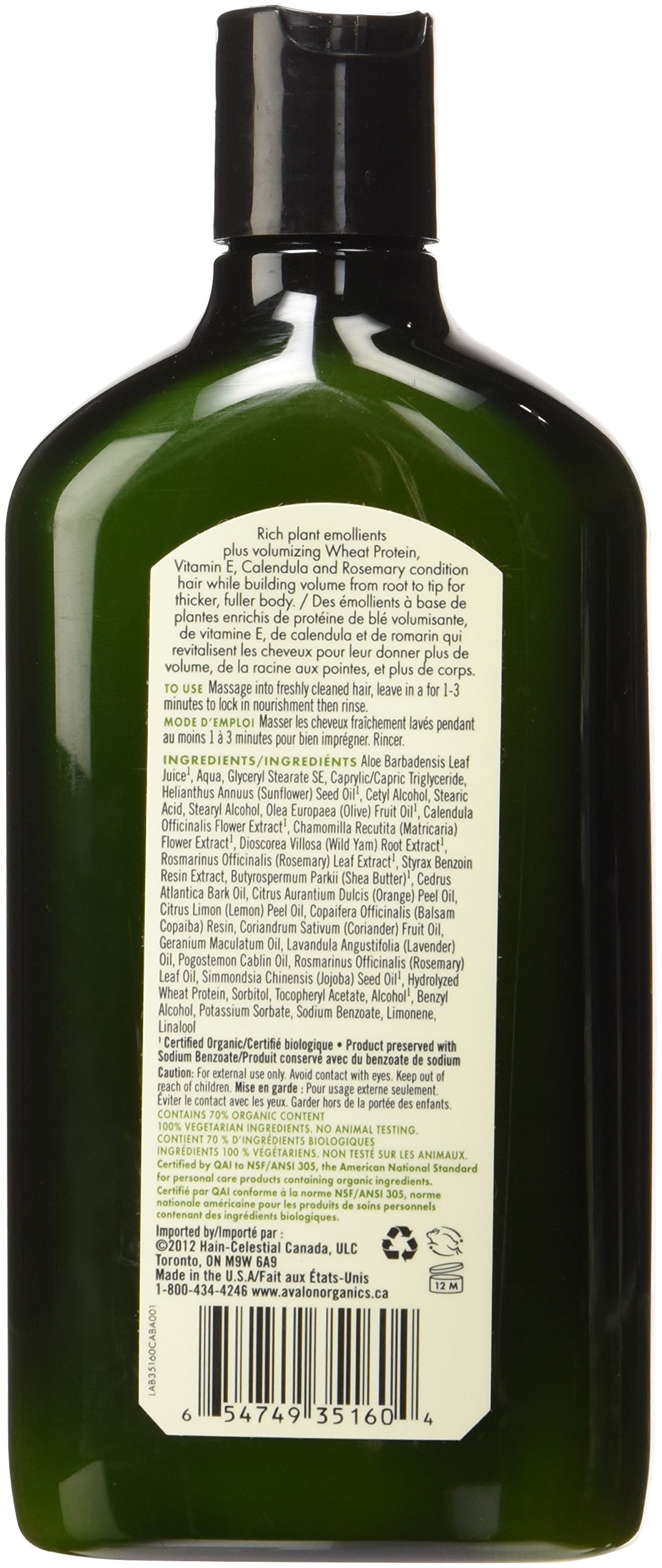 Avalon Organics Rosemary Conditioner - 11 Oz (Pack of 3) | Sulfate-Free, Vegan Hair Care for Dry & Damaged Hair - Perfect for Daily Use & Scalp Nourishment
