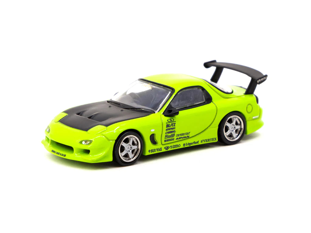 Tarmac Works 1:64 Scale Mazda RX-7 FD3S Vertex Light Green Diecast Model Car - Perfect for Collectors, Display, and Racing Enthusiasts