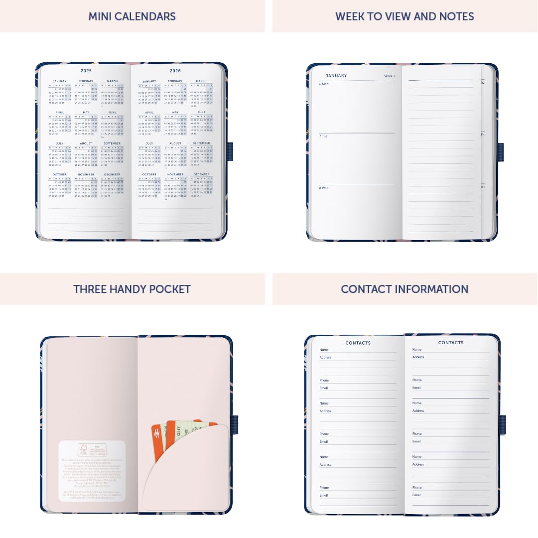 Busy B 2025 Slim Weekly Planner with Birds Cover - Compact Pocket Diary, Week-to-View Layout, Notes Pages & Storage Pocket - Handbag-Sized Organizer for Work, School & Personal Planning - Perfect for Daily Scheduling & Goal Tracking
