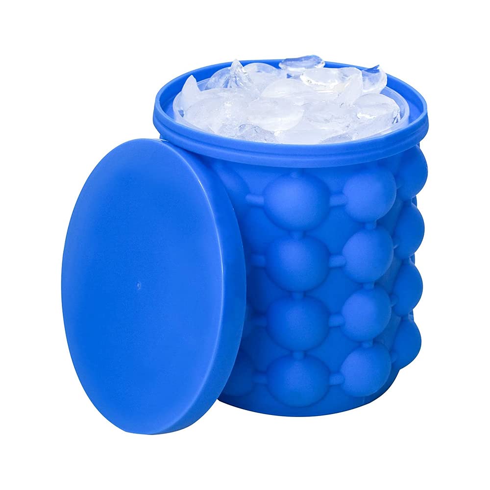 Portable Silicone Ice Bucket with Lid - Quick Cooling Ice Cube Maker & Storage Container for Drinks, Parties, Camping, and Outdoor Events