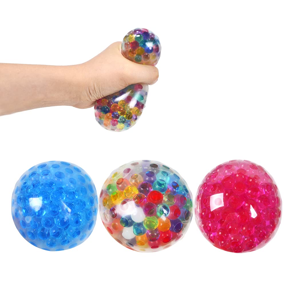 Sensory Stress Ball Set - 3 Pack Beaded Fidget Balls for Kids & Adults | Anxiety Relief, Hand Exercise & Focus Tools | Water Bead Squeeze Toys for Autism, ADD, ADHD | Perfect for Office, Classroom & Home Relaxation