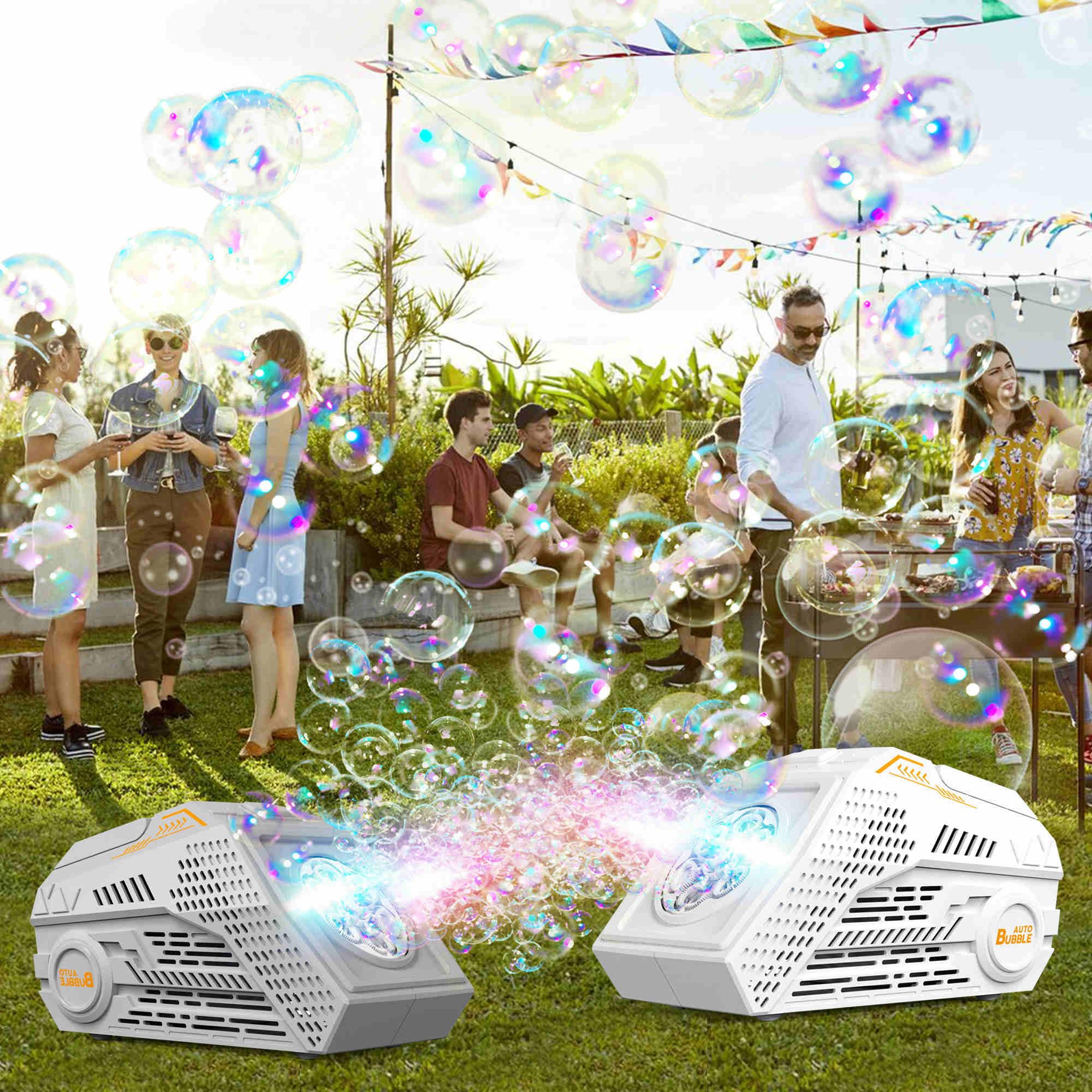 2-Pack Automatic Bubble Blower Machine with 4 Rechargeable Batteries - 20000+ Big Bubbles Per Minute for Kids Outdoor Play, Birthday Parties, Weddings & Summer Fun (Black) - Perfect for Backyard, Park, and Beach Activities
