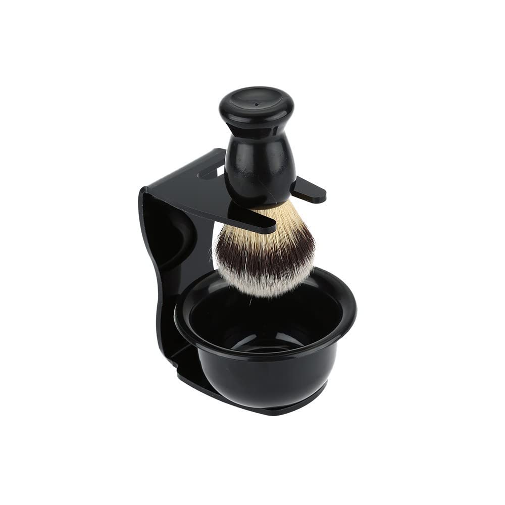 3 in 1 Men's Shaving Brush Kit with Acrylic Brush & Black ABS Resin Bowl - Premium Beard Cleaning Tools for Wet Shaving - Ideal Gift for Men, Home & Travel Use
