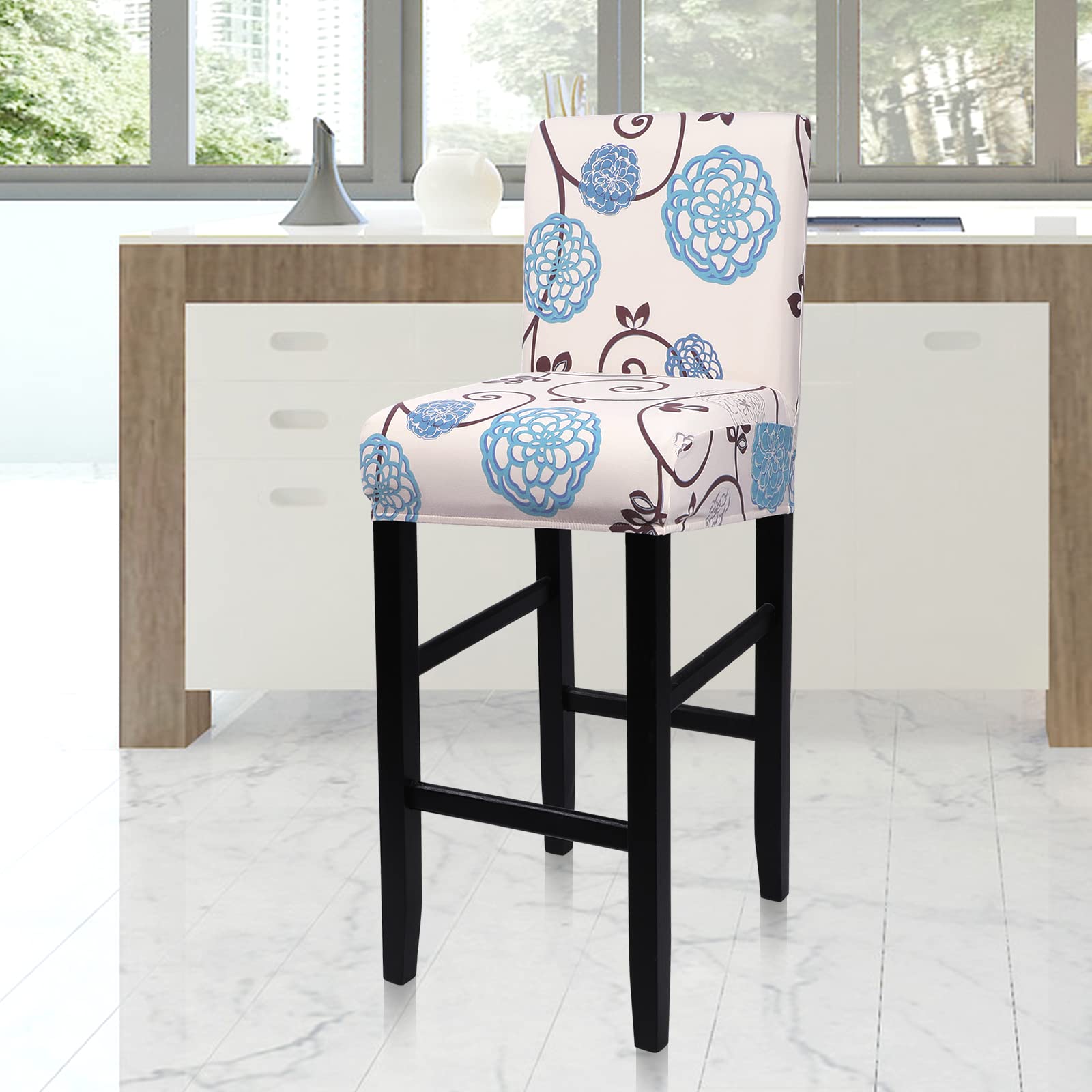 Stretch Washable Bar Stool Covers Set of 2 - Counter Height Chair Seat Covers for Kitchen, Dining Room & Cafe - Ball Flower Design - Perfect for Home Decor & Restaurant Seating Upgrade