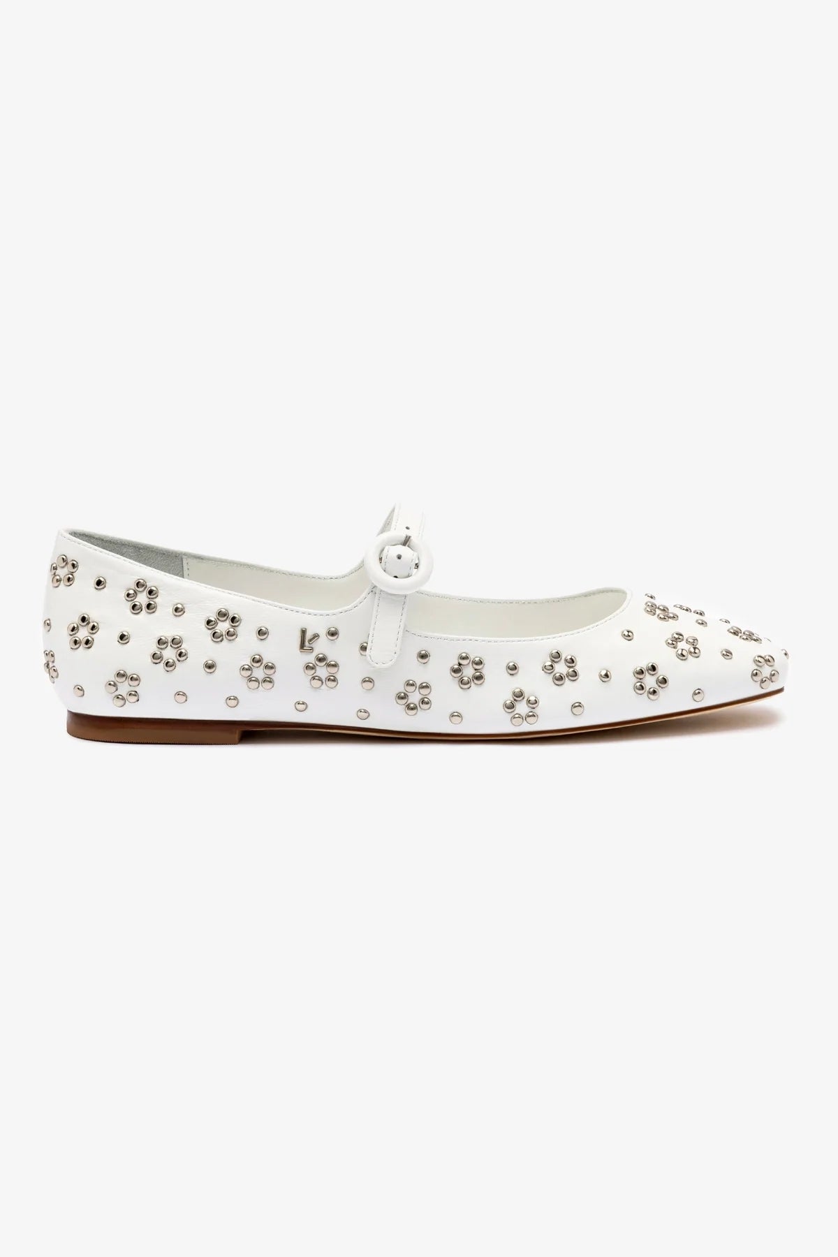 Blair Women's White Leather Ballet Flats with Metallic Studs - Comfortable & Stylish Shoes for Work, Casual Wear & Dance