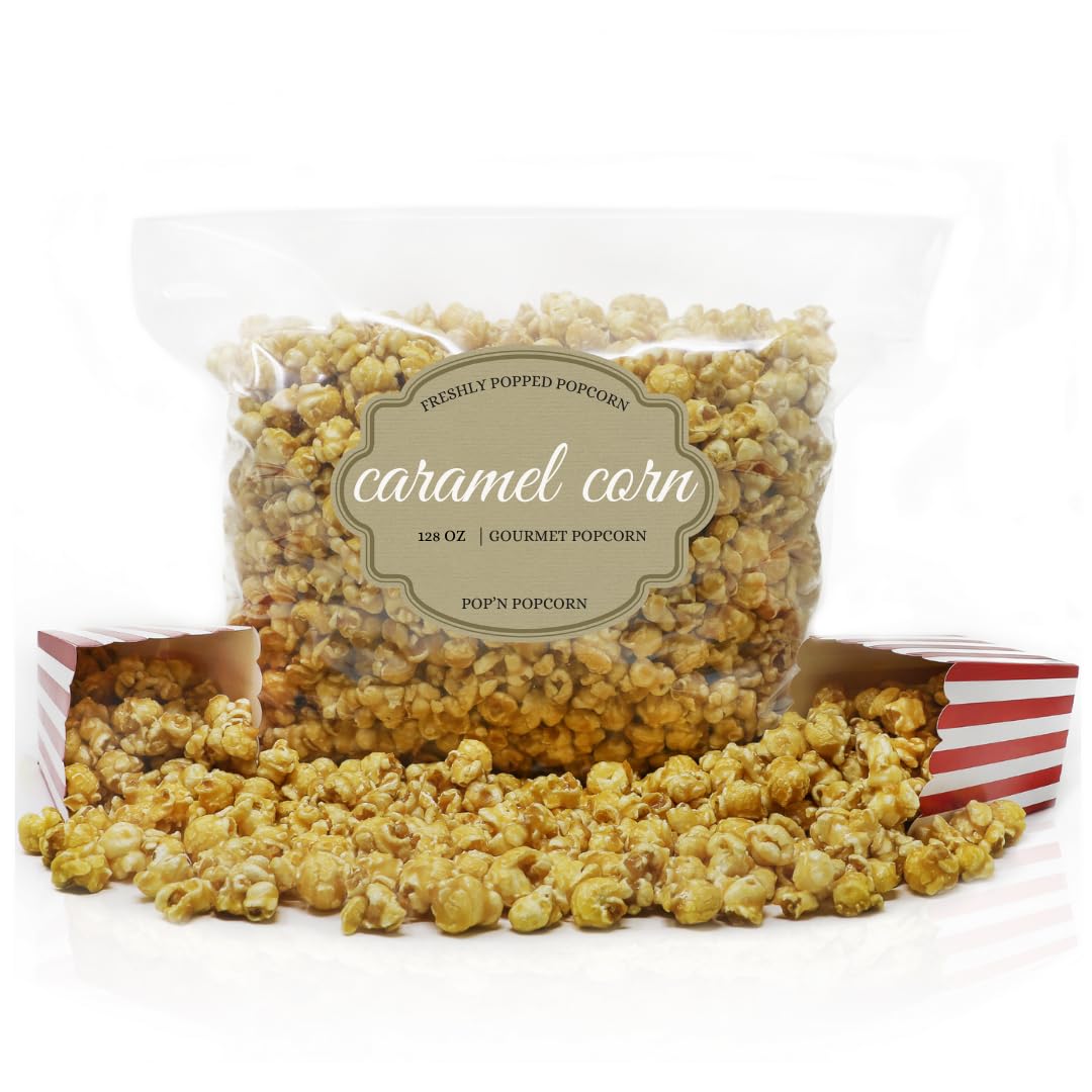 Sweet Caramel Popcorn 128 oz - Delicious Caramelized Popcorn for Baseball Games, Movie Nights & Parties - Perfect Snack for Family Gatherings, Office Events & Road Trips