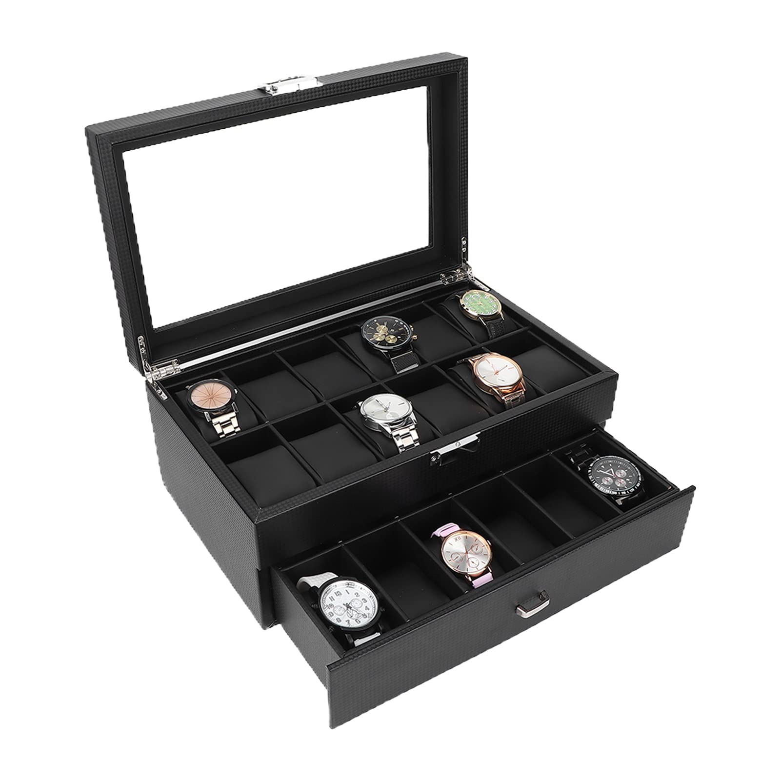 Premium 24-Slot Watch Storage Box with Clear Lid - Luxury Watch Display Organizer for Men & Women - Perfect for Jewelry Collection, Watch Storage, and Gift Presentation