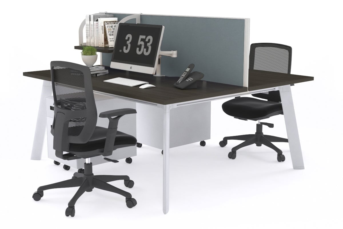 2 Person Workstation with White Frame - 1800L x 800W Switch Desk with Cable Management Scallop for Office & Home Workspace