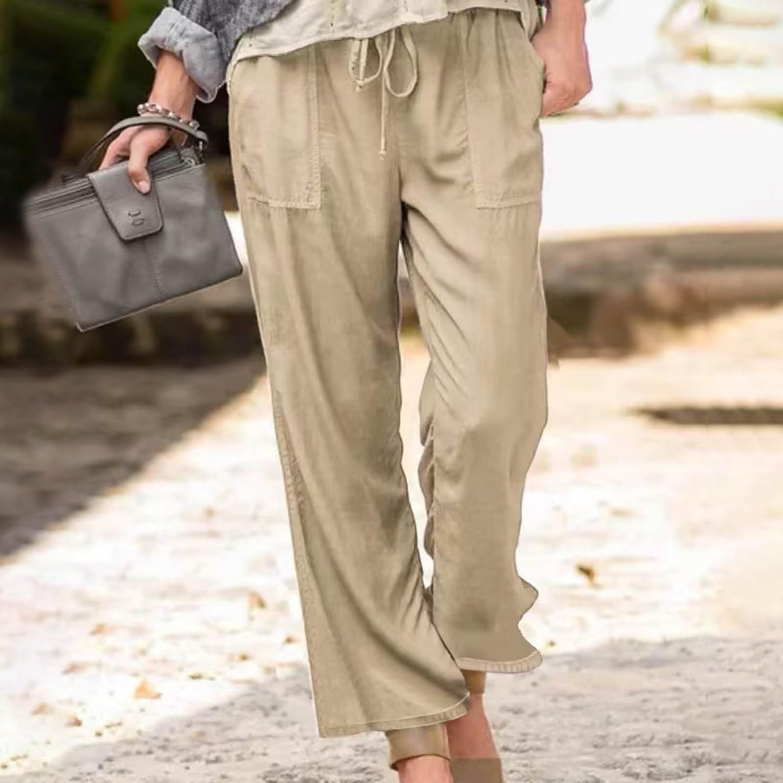 Breathable Linen Pants for Women - Summer Wide Leg Cropped Pants with Drawstring Waist | Casual Comfort for Beach, Travel & Everyday Wear
