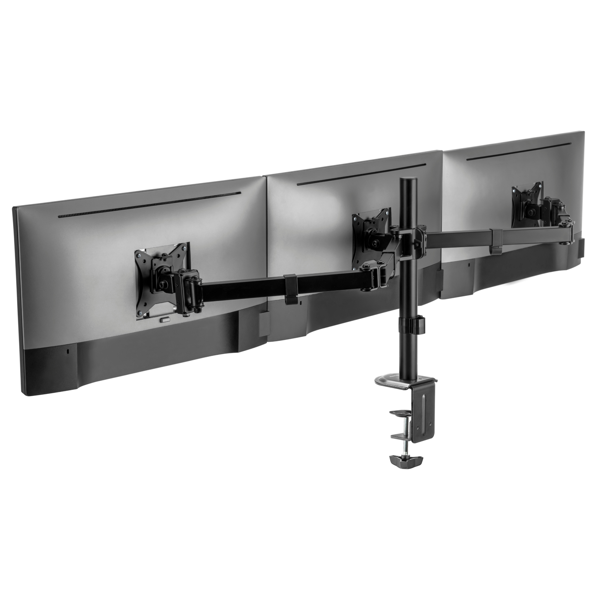 Outshine Gaming Triple Monitor Mount Stand - Adjustable 3 Screen Desk Clamp for PC, Laptop, Workstation - Perfect for Gamers, Streamers & Office Professionals