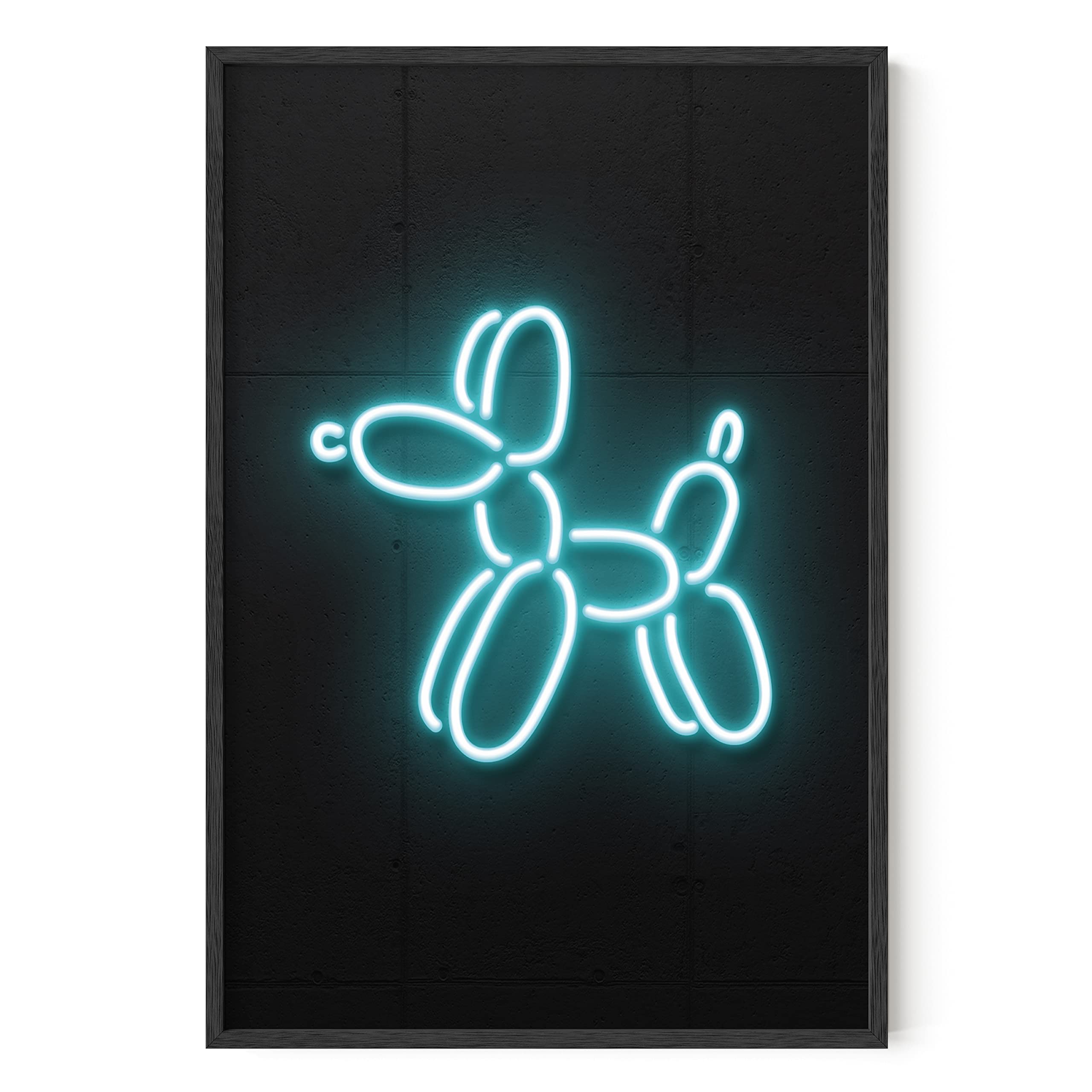 HAUS AND HUES Neon Balloon Dog Wall Art - 24x36 Black Frame Retro Neon Poster for Bedroom Decor, Aesthetic Cool Wall Pictures, Unique Gift for Teens & Adults | Perfect for Modern Living Rooms, Dorm Rooms & Office Spaces