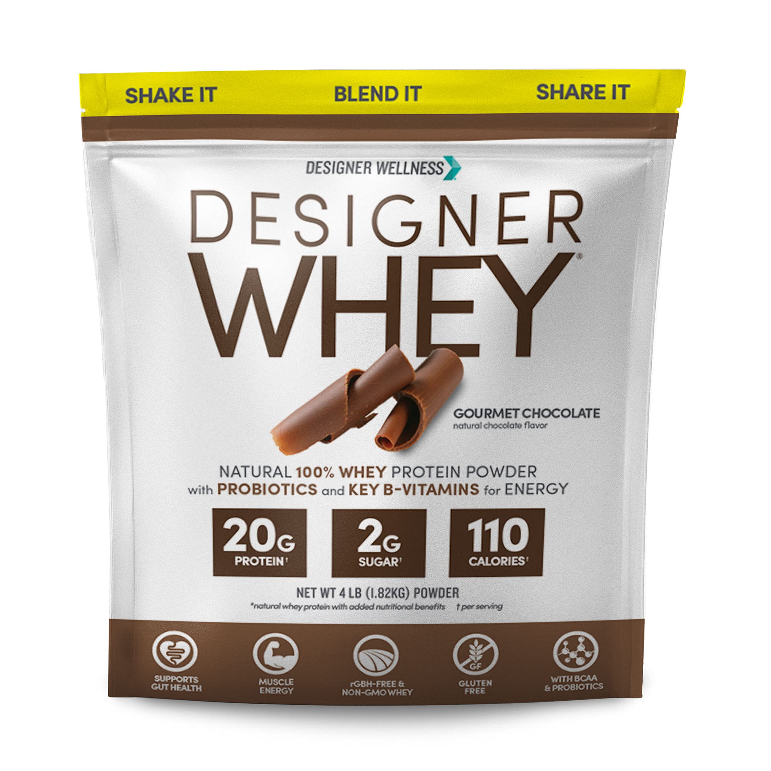 Premium Designer Whey Protein Powder with Probiotics, Fiber & B-Vitamins - Natural Energy Boost, Gluten-Free, Non-GMO, Gourmet Chocolate Flavor (4 lb) - Ideal for Post-Workout Recovery, Weight Management & Healthy Lifestyle