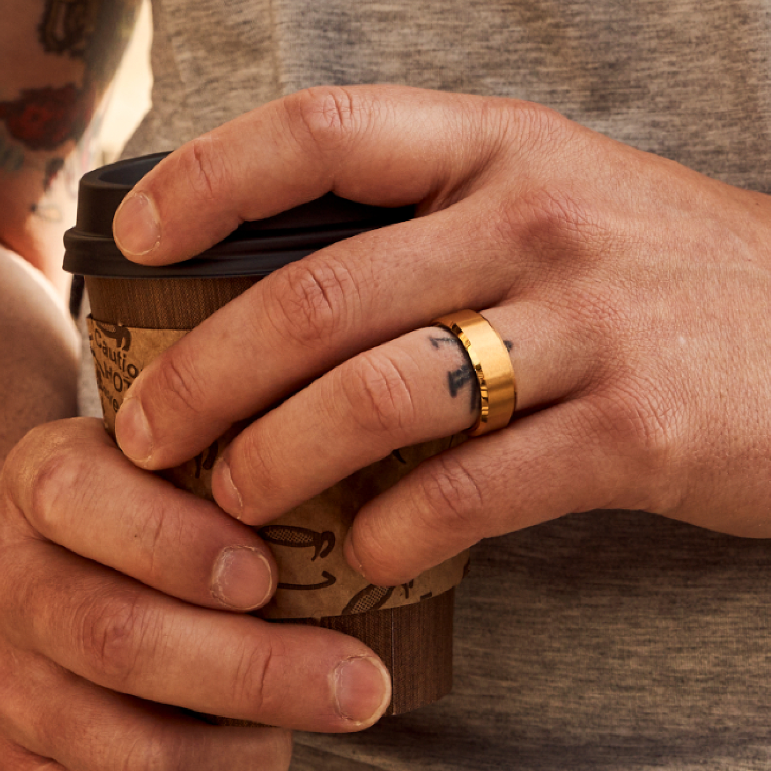 8mm Beveled Ridge Wedding Band Set - 24K Gold Plated for Men & Women - Perfect for Engagement, Anniversary, and Everyday Wear