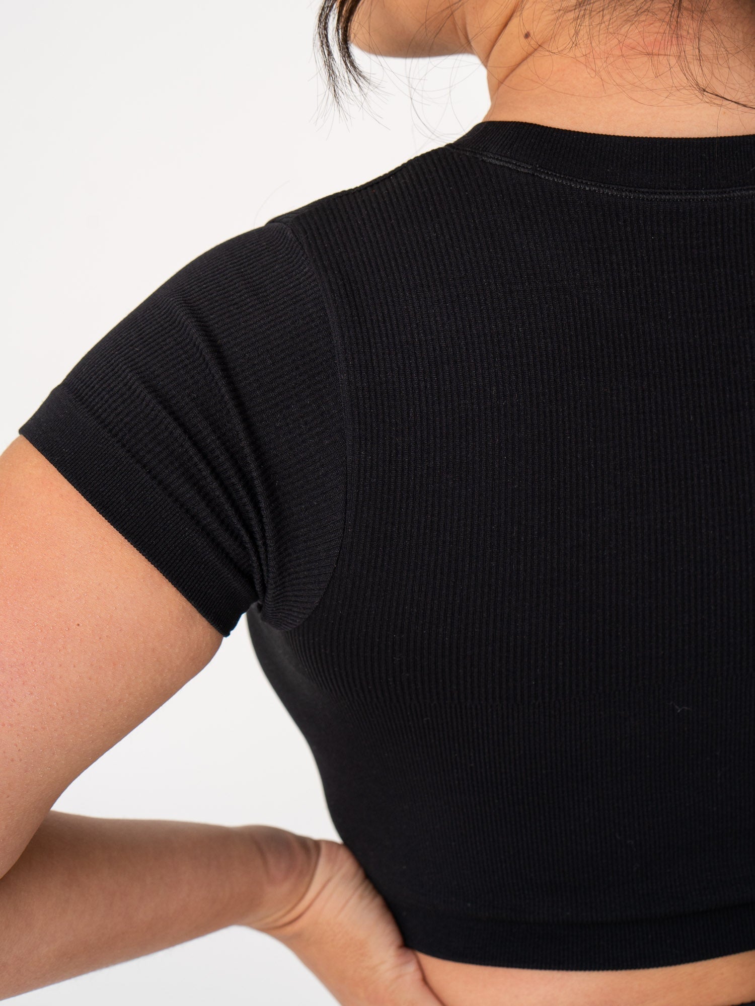 Rib Seamless T-Shirt for Women - Soft Stretch Comfort Fit Crew Neck Black Top | Perfect for Yoga, Gym, Lounge & Everyday Wear