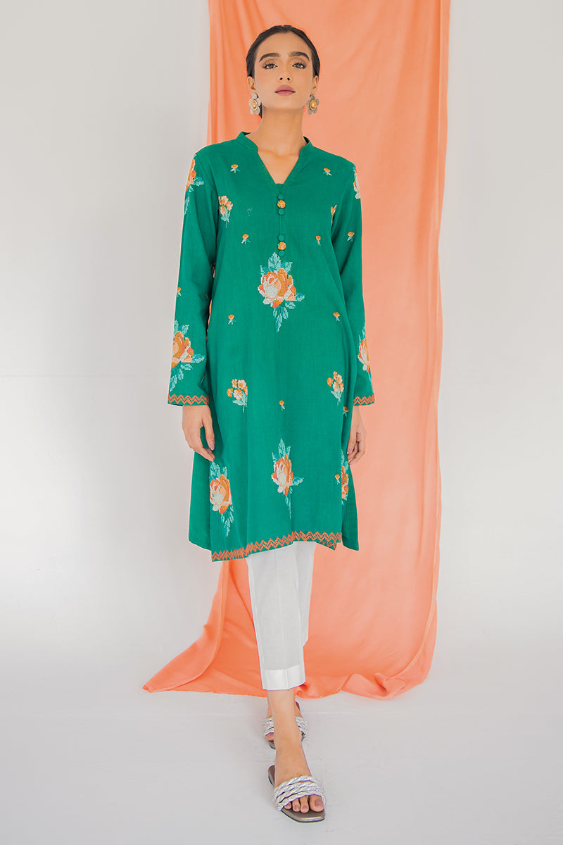 Beryl Leaf Embroidered Shirt - Stylish Floral Blouse for Women, Perfect for Casual Outings & Boho Fashion