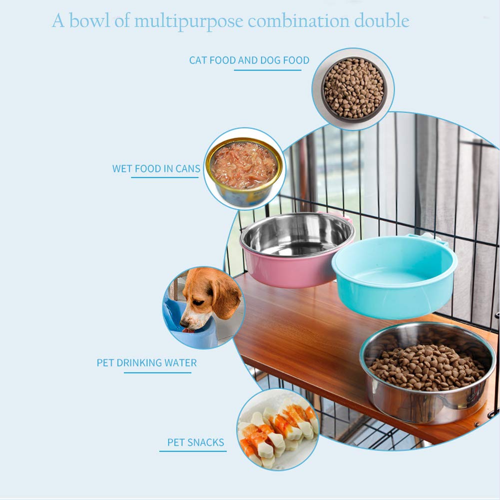 Stainless Steel Hanging Pet Bowl - Removable Dog Cat Food Water Feeder for Cages, Coops, Puppies, Rabbits & Small Pets - Durable & Easy Clean - Perfect for Travel, Kennels & Outdoor Use (Small, Square, Green, Pack of 1)