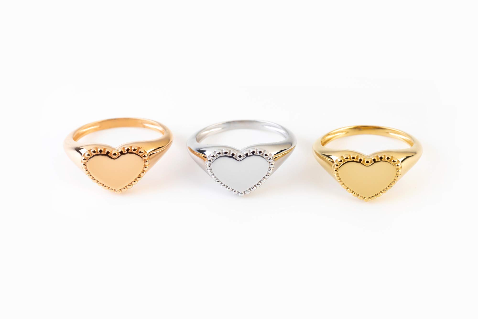 9K, 14K & 18K Solid Gold Heart Dotted Ring for Women - Elegant Signet & Chevalier Love Ring - Perfect Birthday Gift for Her - Romantic Occasions & Everyday Wear RN378