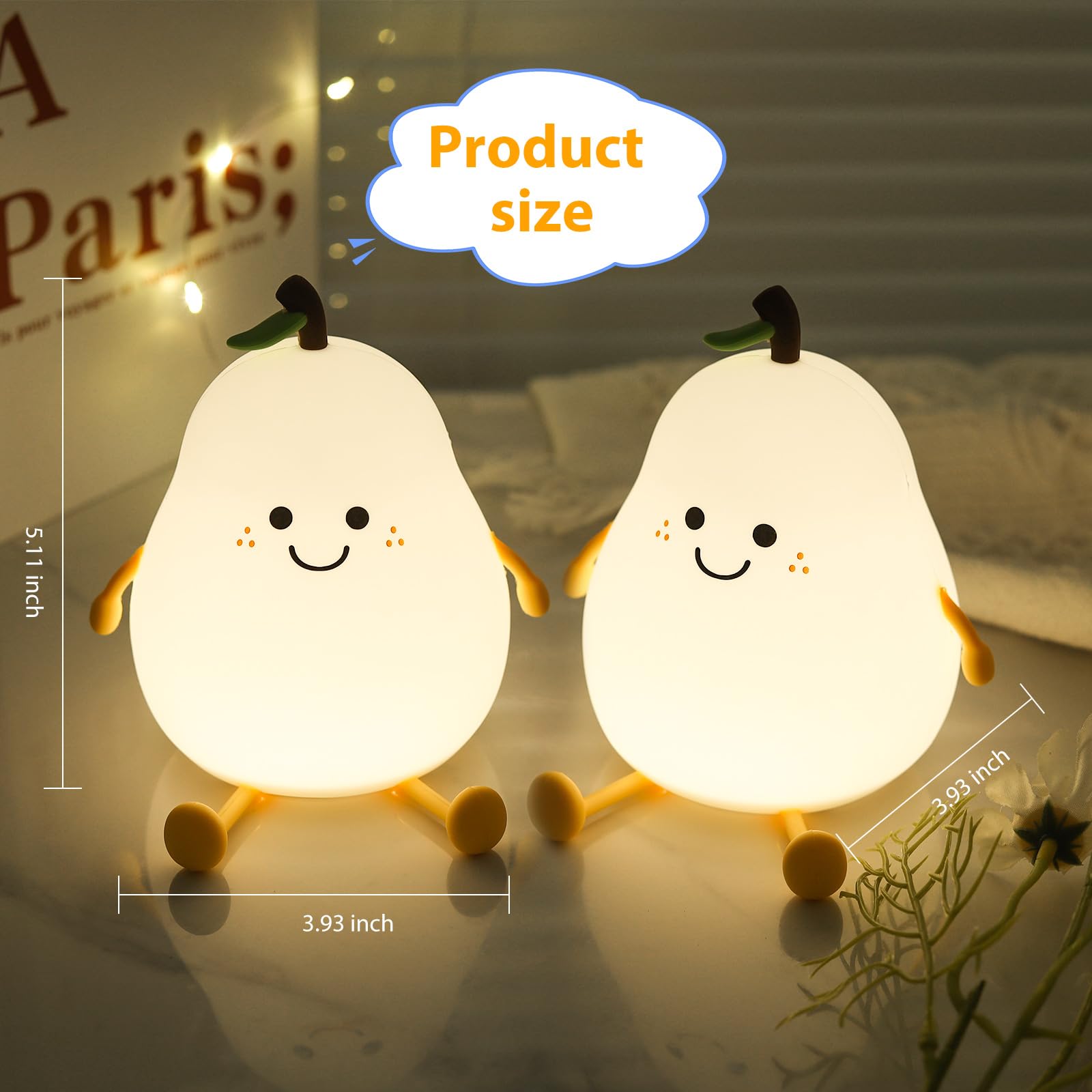 Cute Pear-Shaped Night Light for Kids - Soft Silicone LED Touch Lamp for Toddlers, Nursery Decor & Bedside Lighting - Perfect Birthday Gift for Babies, Children & Women - Ideal for Bedrooms, Nurseries & Relaxing Nighttime Use