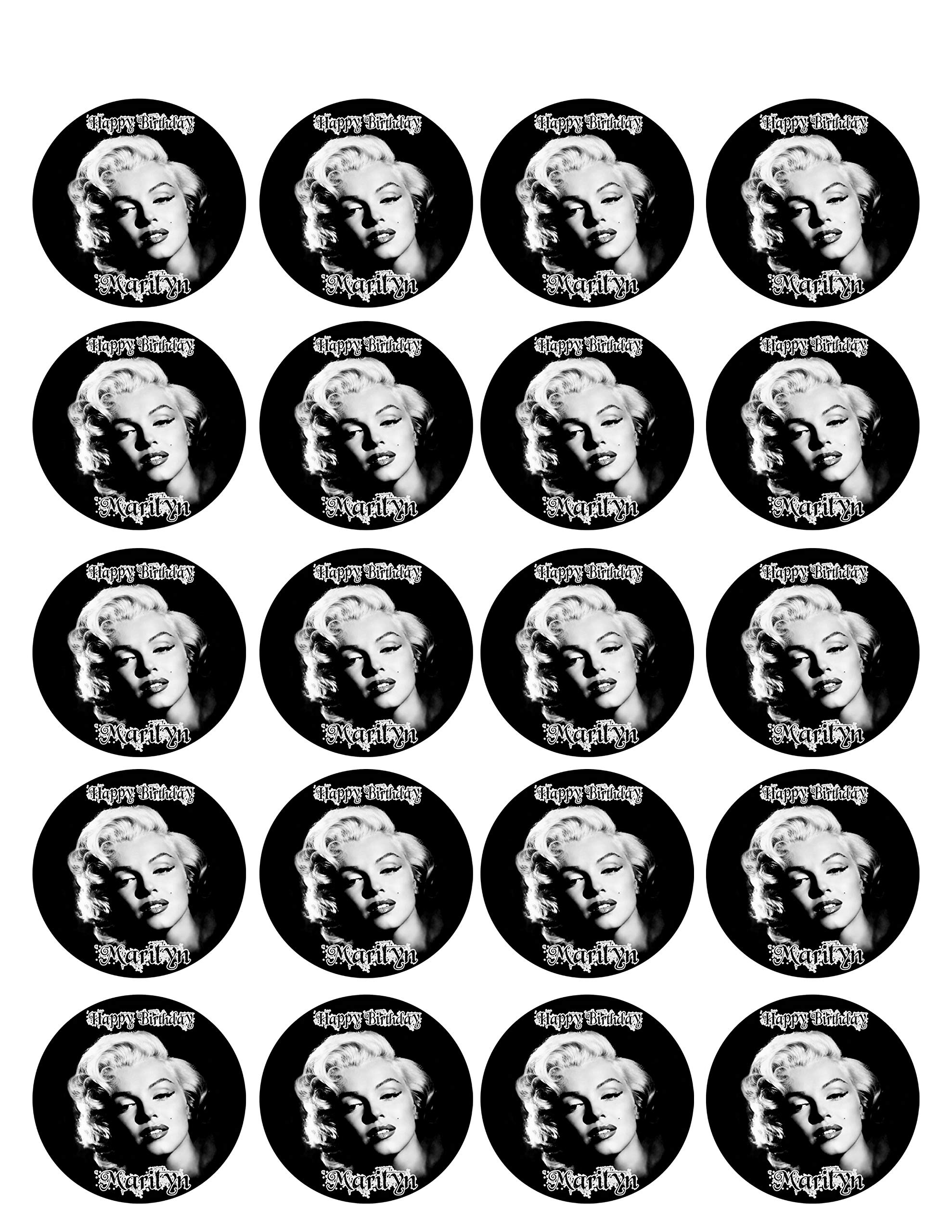 Marilyn Monroe Edible Cupcake Toppers - 1.8 Inch Round Cake Decorations (20 Pieces per Sheet) - Perfect for Birthday Parties, Baby Showers & Hollywood Theme Celebrations