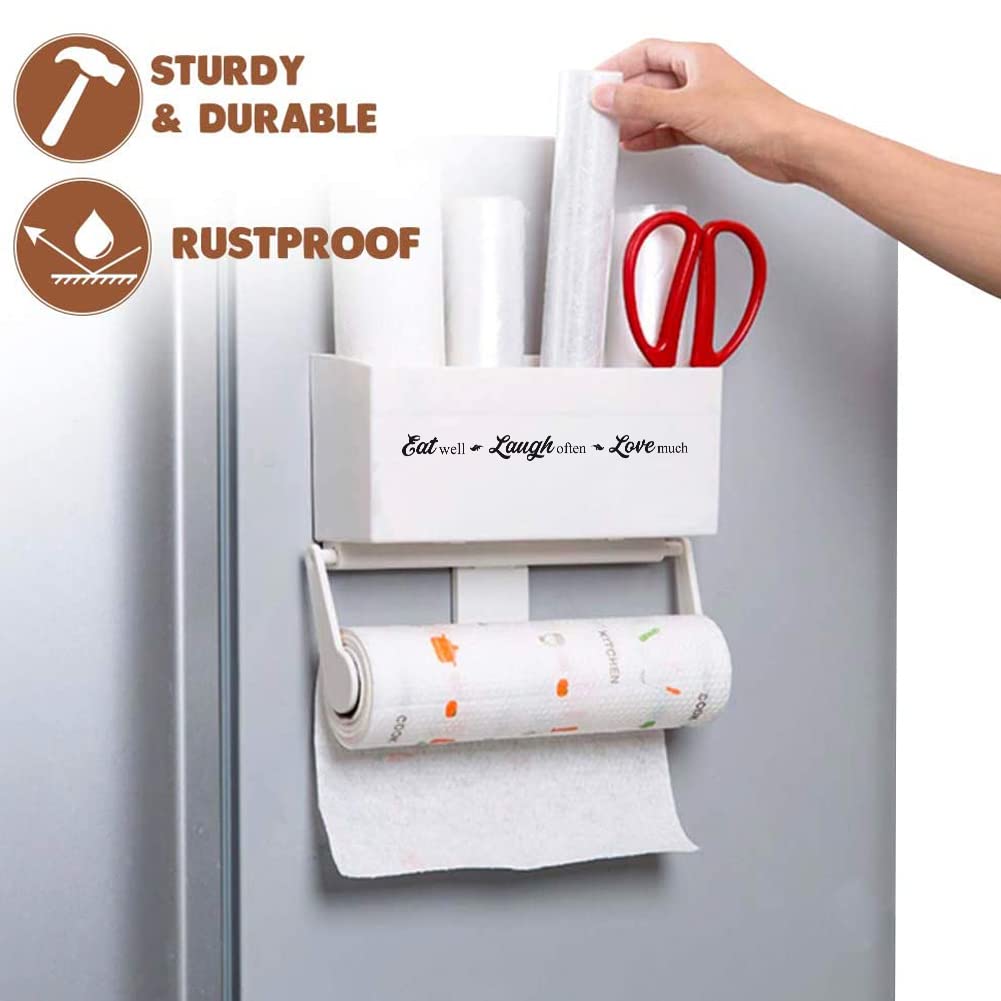 Magnetic Paper Towel Holder for Refrigerator with Storage Shelf - Heavy Duty Kitchen Organizer Rack for Regular to Jumbo Paper Towel Rolls (4.4 lbs Capacity) - Strong Fridge Mount for Metal Surfaces - Perfect for Kitchen, Pantry, RV & Office Use
