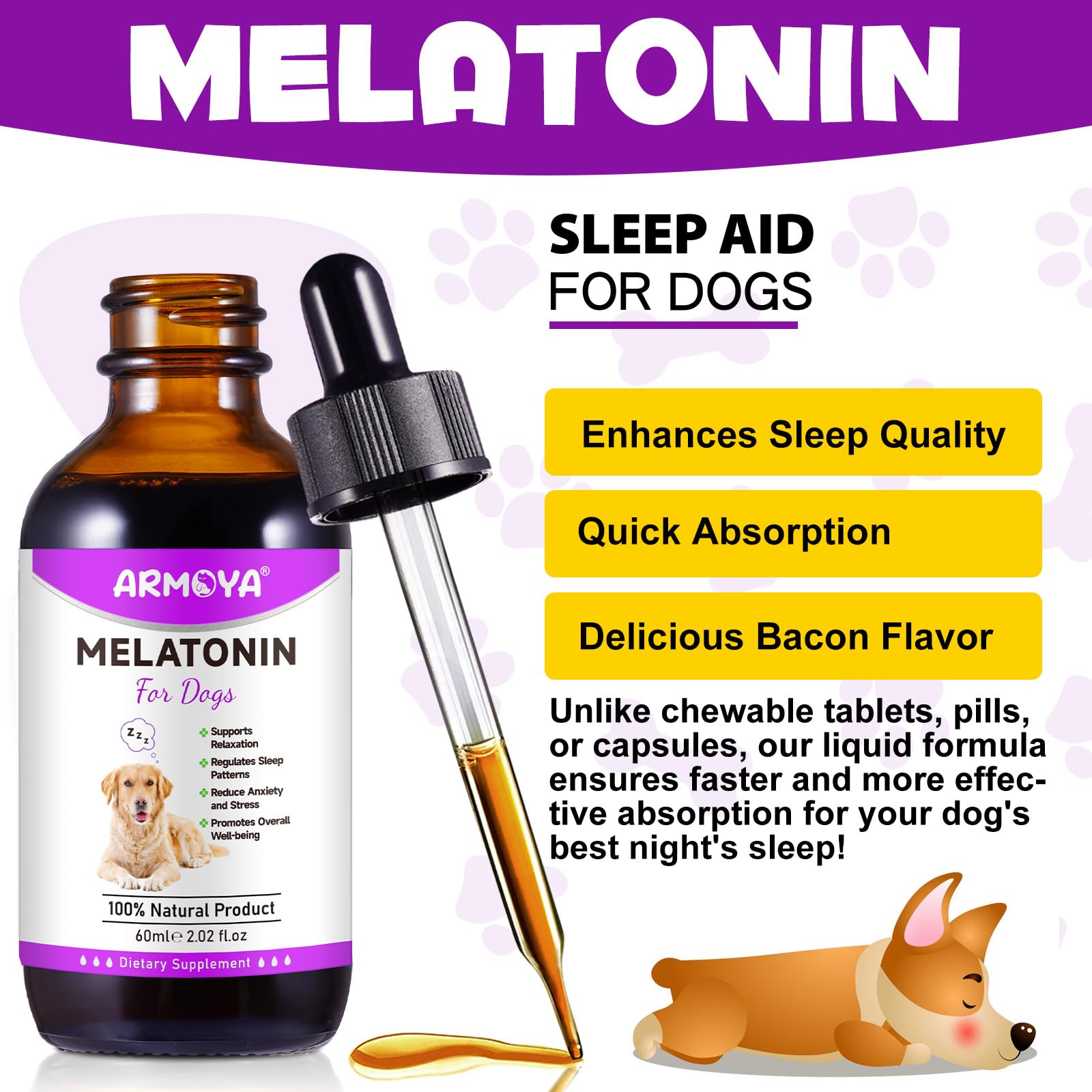 Melatonin for Dogs & Cats - Natural Anxiety & Stress Relief Supplement - Promotes Relaxation & Deep Sleep - Small & Large Pets - Calming Aid for Travel, Thunderstorms & Separation Anxiety
