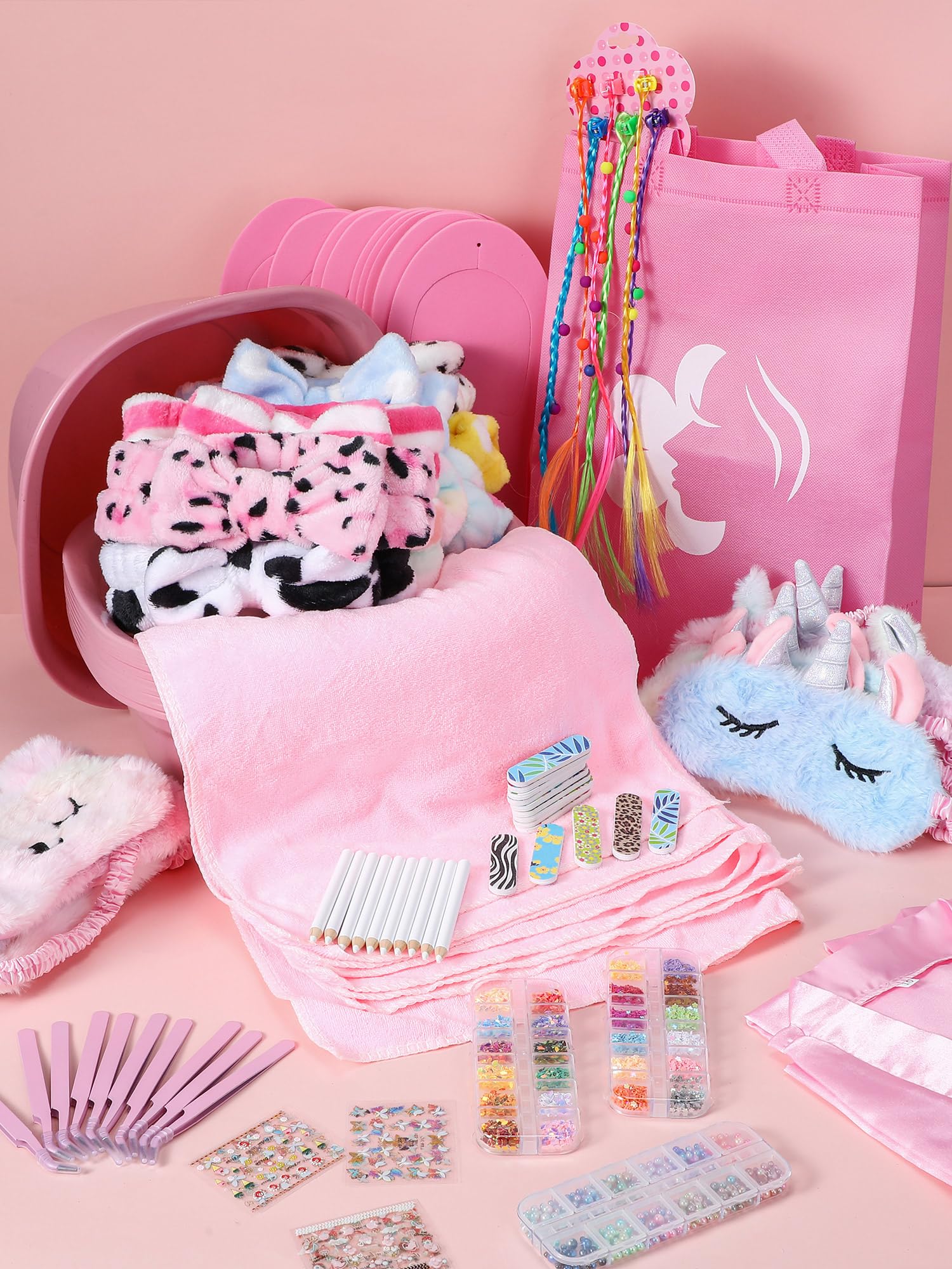Suhine 10-Piece Girls Spa Party Kit - Kids Satin Robes & Nail Salon Accessories Set - Perfect for Birthday Party Favors, Sleepovers & DIY Spa Nights at Home