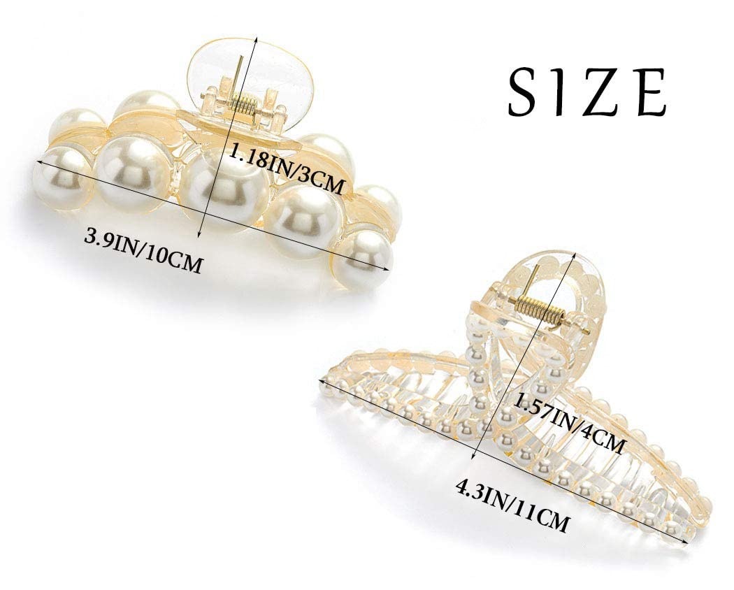 ANNA CREATIONS 2-Pack Korean Fashion Large Pearl Hair Claw Clips for Women & Girls - Elegant Hair Barrettes & Jaw Clips for Long Hair - Perfect for Weddings, Parties & Daily Styling