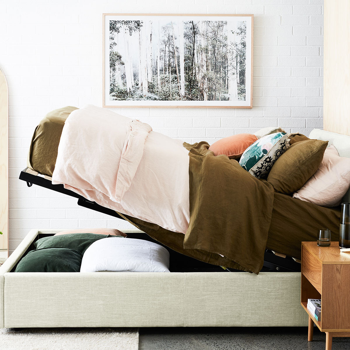 Dane Storage Queen Bed Frame with Drawers, Cream - Space-Saving Bed with Underbed Storage for Small Bedrooms & Apartments