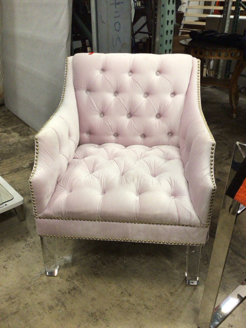 Stylish Skyline Pink Tufted Chair with Acrylic Legs - Modern Accent Chair for Living Room, Bedroom, or Office Decor