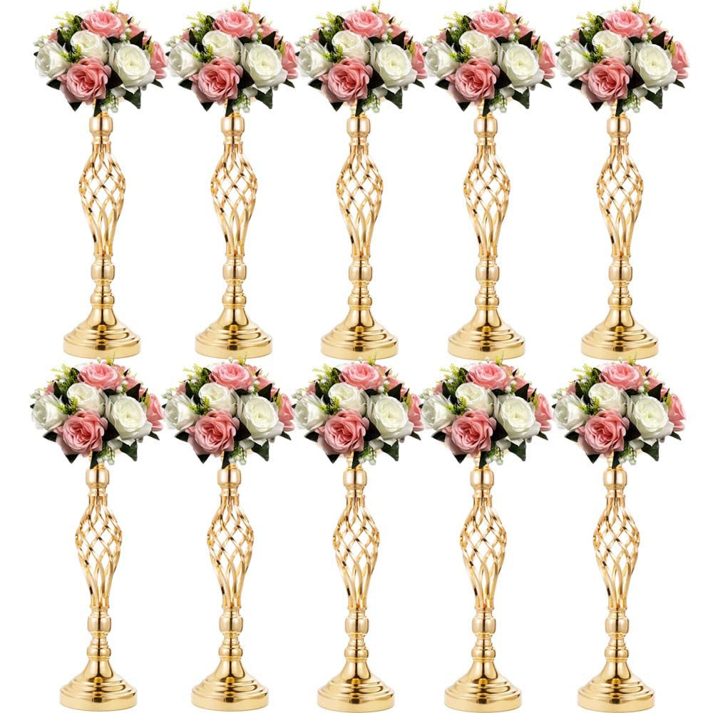 10-Pack 18.11 Inch Tall Crystal Gold Flower Vases - Elegant Wedding Centerpieces for Reception, Birthday Party & Table Decorations - Perfect for Wedding Decor, Anniversary Celebrations and Special Events