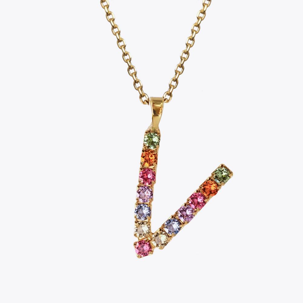 Personalized Letter Necklace V - Custom Initial Pendant with Rainbow Chain for Women | Perfect Gift for Birthday, Anniversary & Valentine's Day