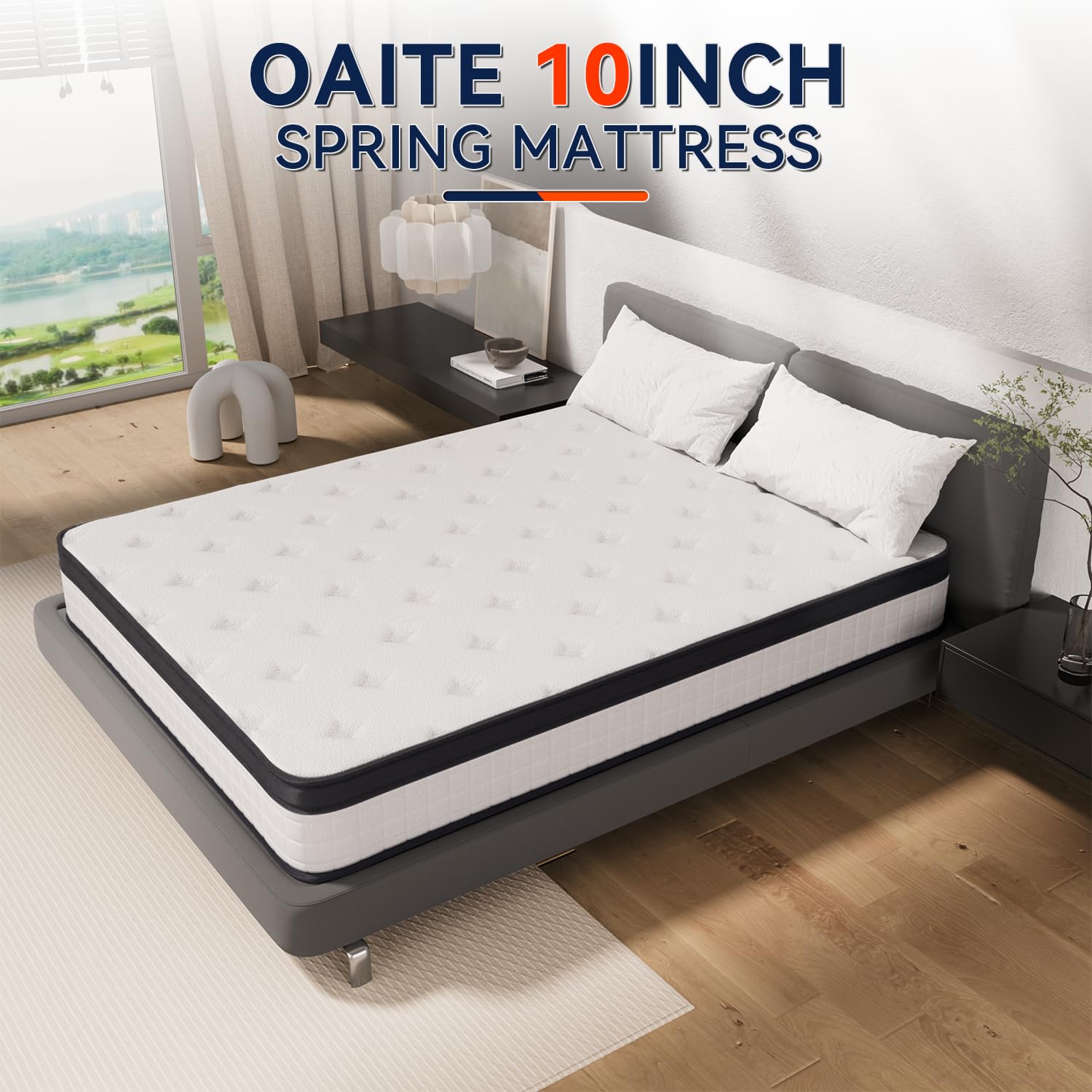 OAITE 10-Inch Hybrid Queen Mattress - Individually Wrapped Pocket Springs & Cooling Memory Foam, Queen Size Bed in a Box for Pressure Relief & Breathable Support - Perfect for Back Pain Relief, Guest Rooms & Small Apartments