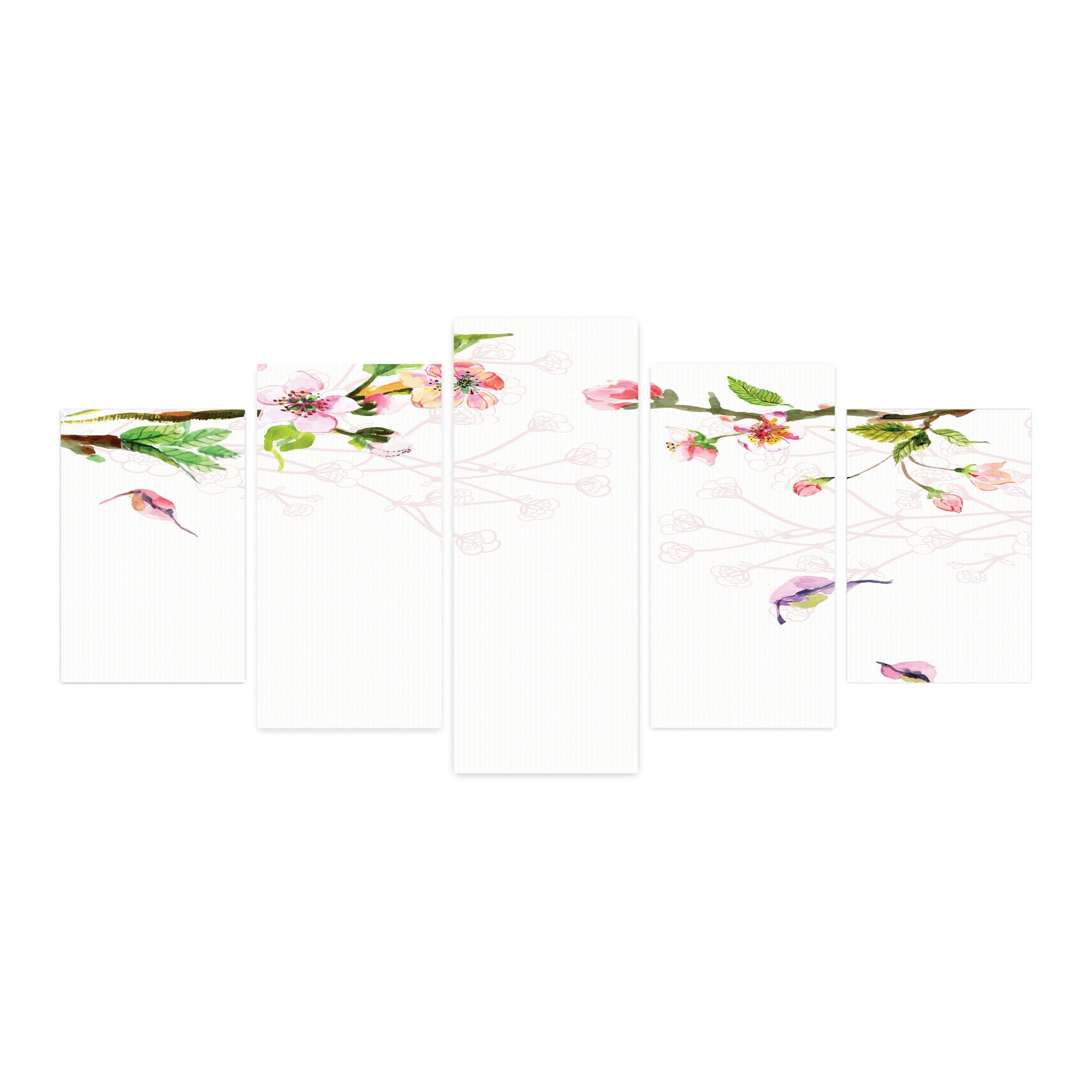 Ambesonne Watercolor 5-Panel Acrylic Glass Wall Art - Spring Apple Tree Bloom with Falling Leaves, Romantic Pink & Green Decor for Living Room, Bedroom, Dorm (60