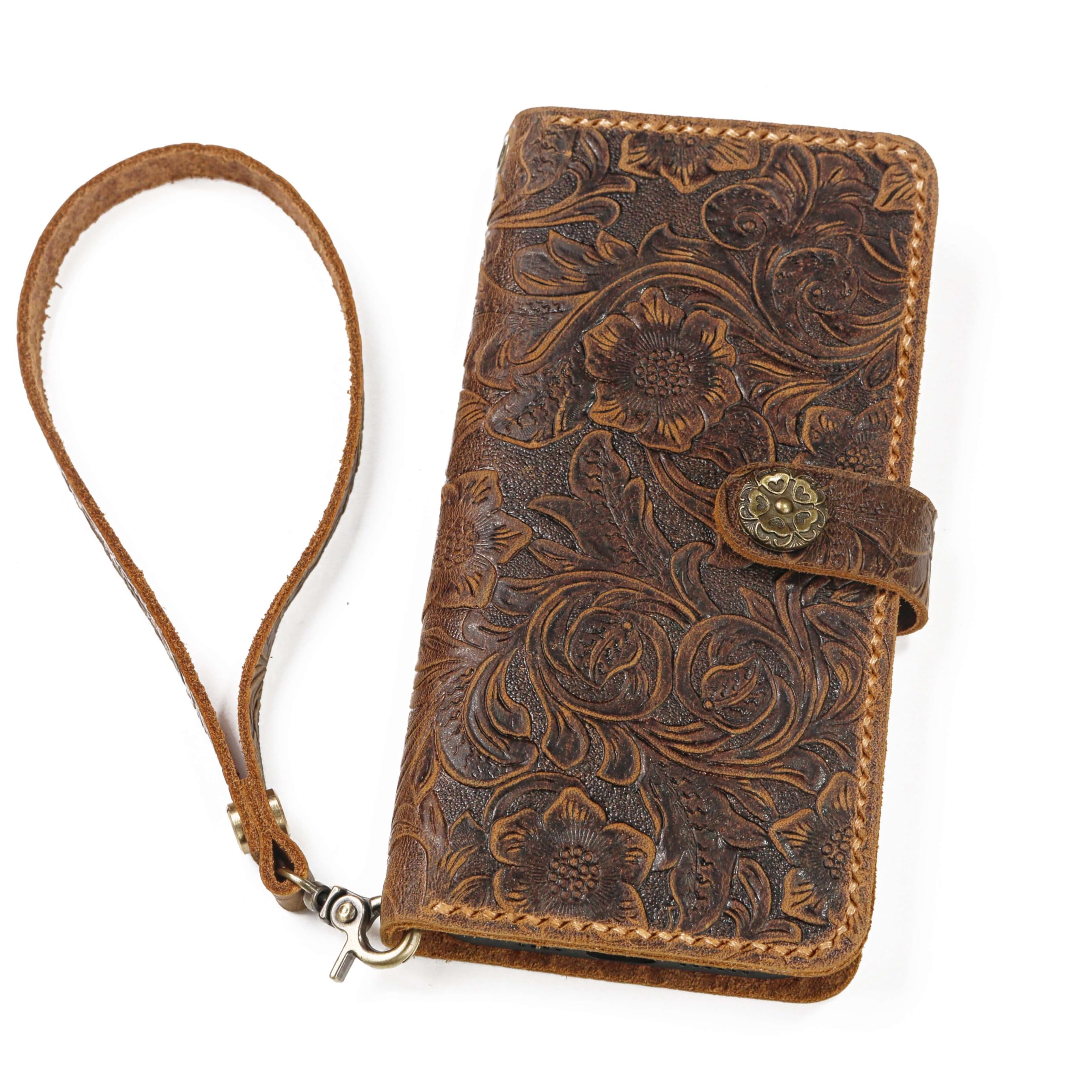 Handmade Genuine Tooled Leather Wallet Case for iPhone 14 - Protective Phone Cover with Card Slots | Perfect for Everyday Use, Travel & Business (Compatible with iPhone 14)