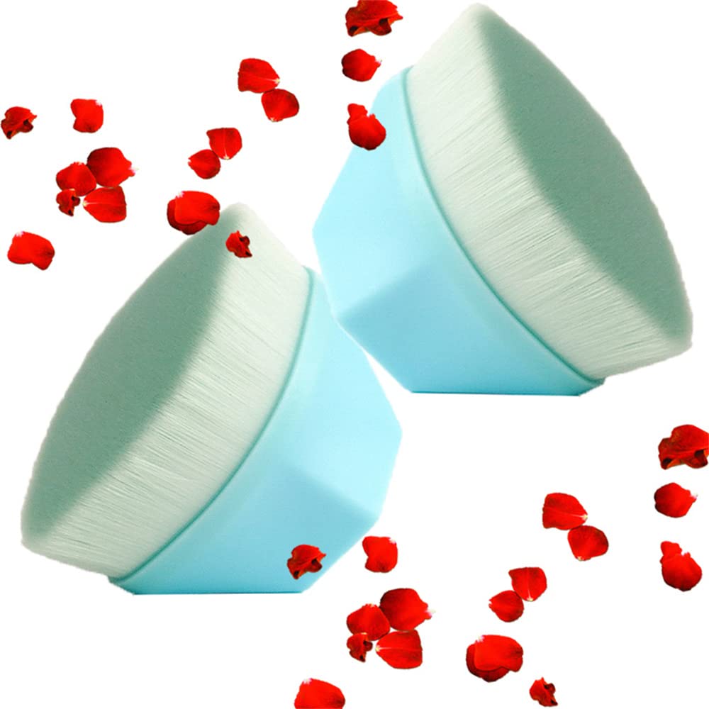 Premium Kabuki Makeup Brush Set for Foundation - 2Pcs Blue Flat Top & Flawless Face Makeup Brushes with Protective Cap | Perfect for Liquid, Powder & Cream Foundation Application | Professional Makeup Tools for Home & Travel