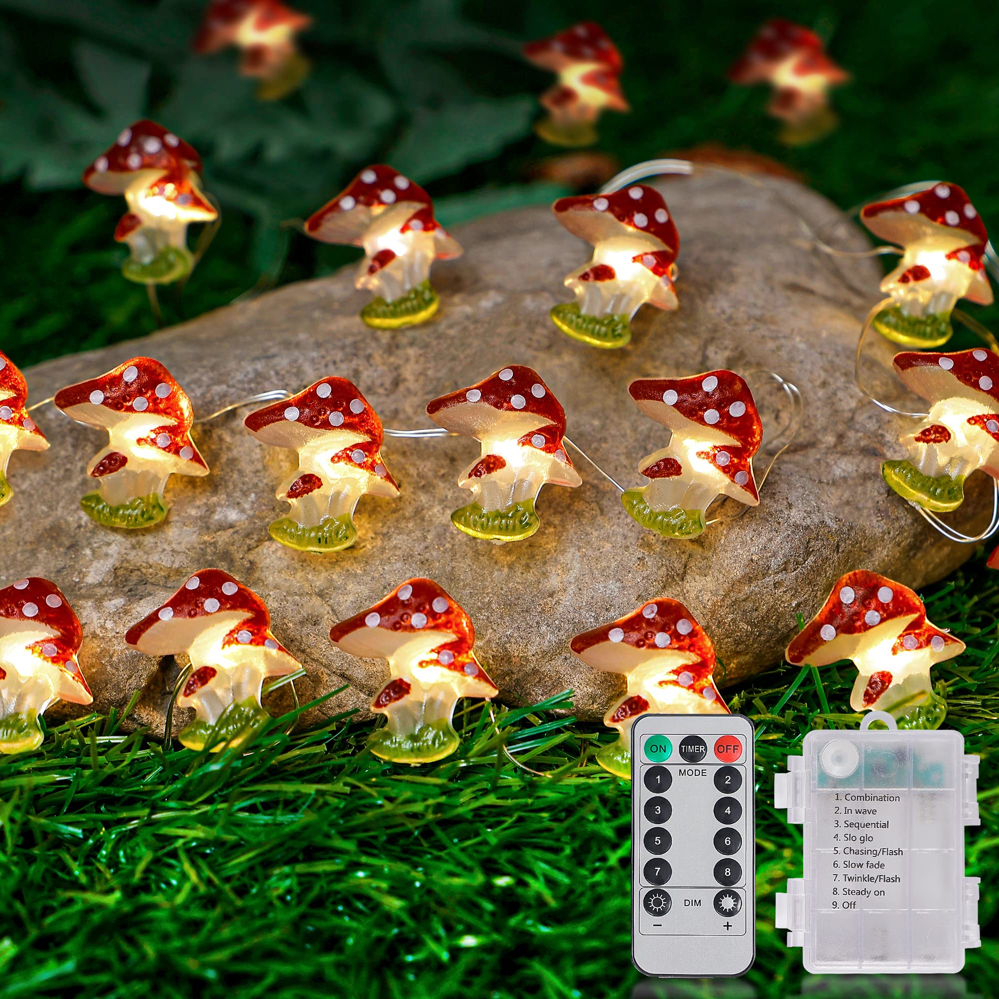 30 LED Fairy Mushroom String Lights - 10ft Battery Powered with Remote | Cottagecore Room Decor for Bedroom, Dorm, Patio | Perfect for Parties, Weddings & Christmas Decoration | Creates Magical Ambiance for Indoor/Outdoor Events