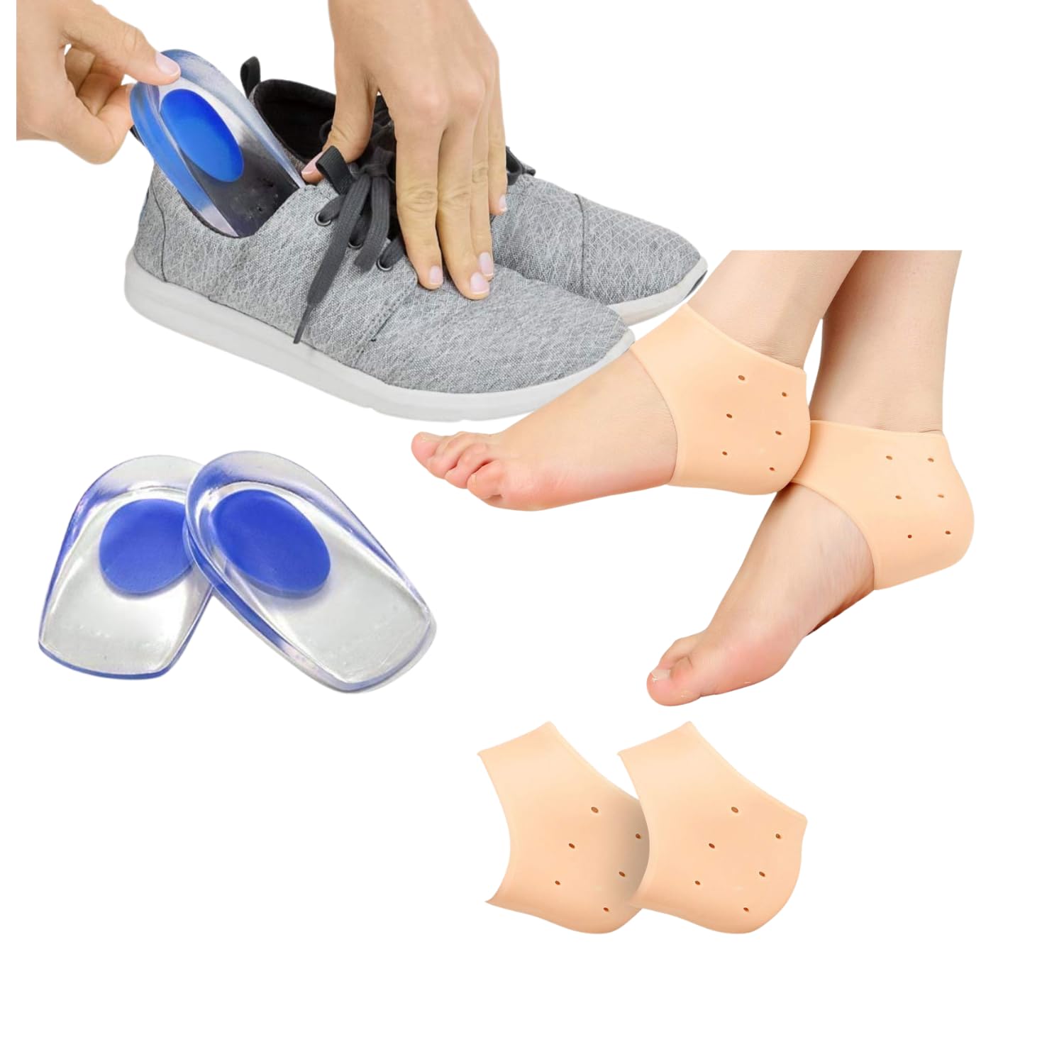 VARFAS Silicone Gel Heel Socks for Women & Men - Pain Relief for Swollen Heels, Cracked Heel Repair, Foot Care Cream & Ankle Support Cushion Combo - Perfect for Dry Skin, Heel Cracks & All-Day Comfort at Home or Work