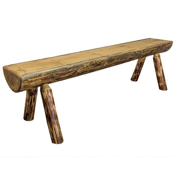 Glacier Country Half Log Plank Bench - Rustic Wooden Outdoor Bench for Garden, Patio, and Backyard - Perfect for Camping, Picnics, and Nature Relaxation