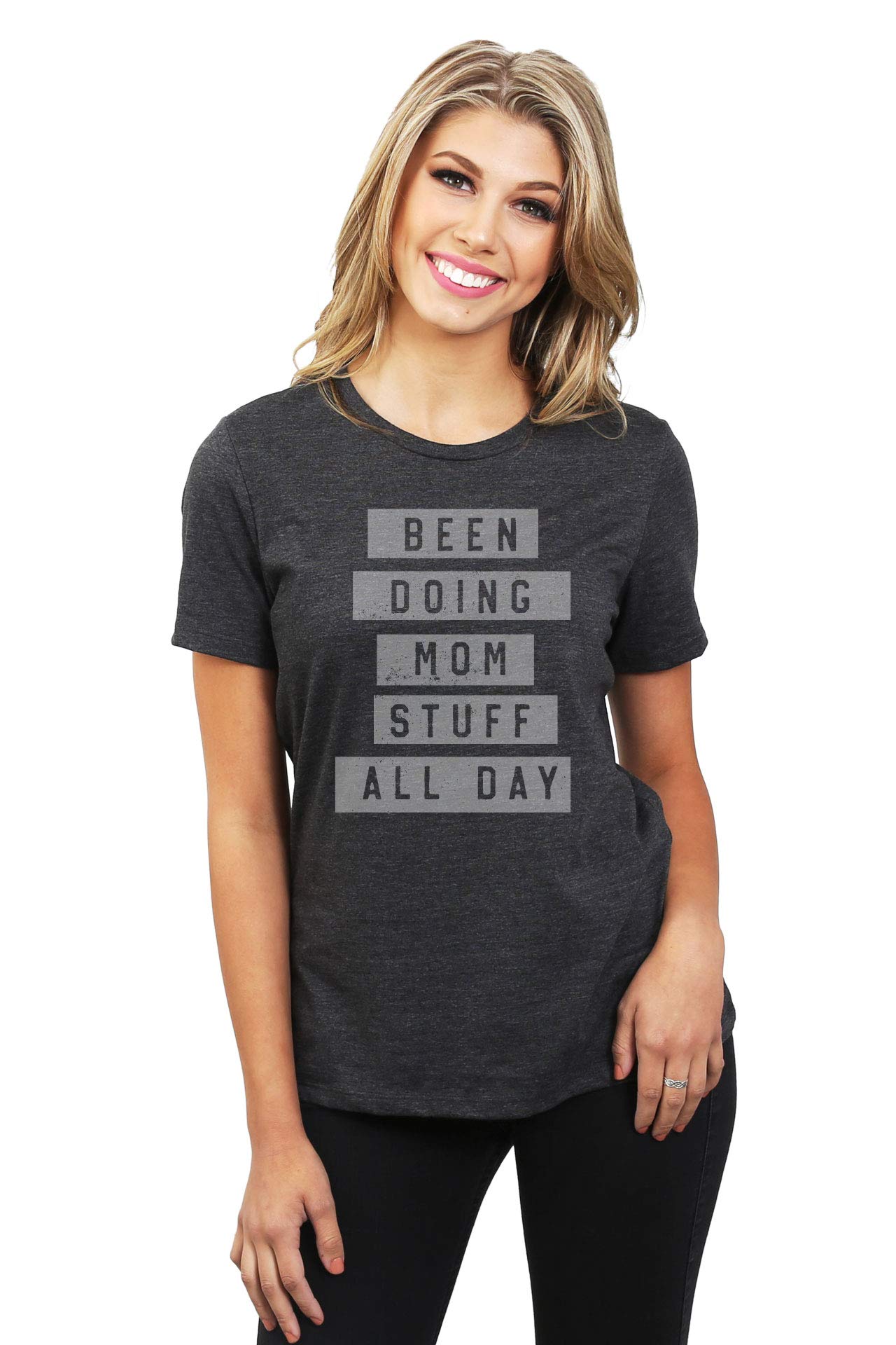Comfy 'Been Doing Mom Stuff All Day' Women's Relaxed Graphic T-Shirt - Soft Cotton Casual Tee for Moms, Parenting Humor, Everyday Wear & Mom Life