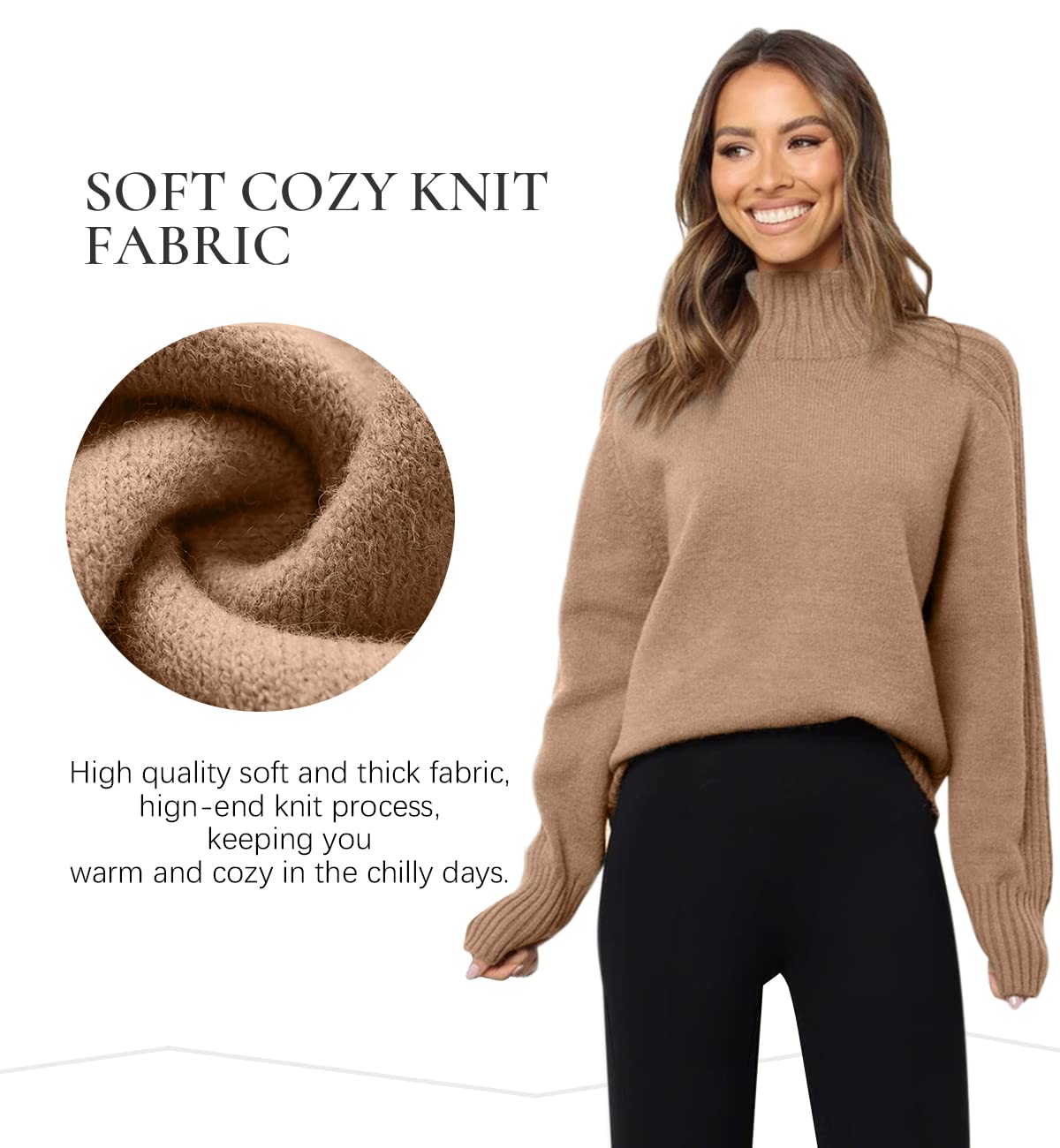 Women's Turtleneck Sweater Long Sleeve Loose Knit Pullover - Soft Casual Winter Top for Office, Dating & Everyday Wear