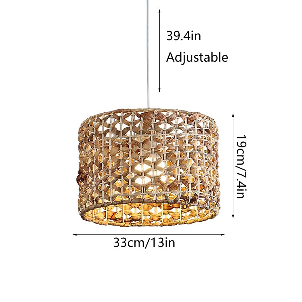 Natural Rattan Pendant Light - Adjustable Hanging Swag Ceiling Lamp for Farmhouse & Coastal Kitchens - Indoor/Outdoor Lighting Fixture - Perfect for Dining Room, Bedroom & Patio Decor