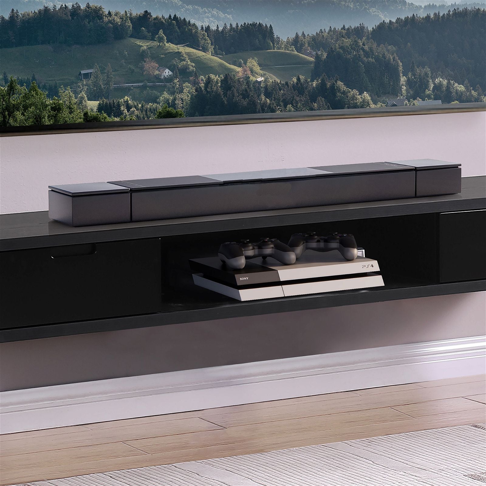 Criterion 1800mm Black Oak Wall Mounted TV Stand - Modern Entertainment Center for Living Room, Bedroom & Home Theater Setup